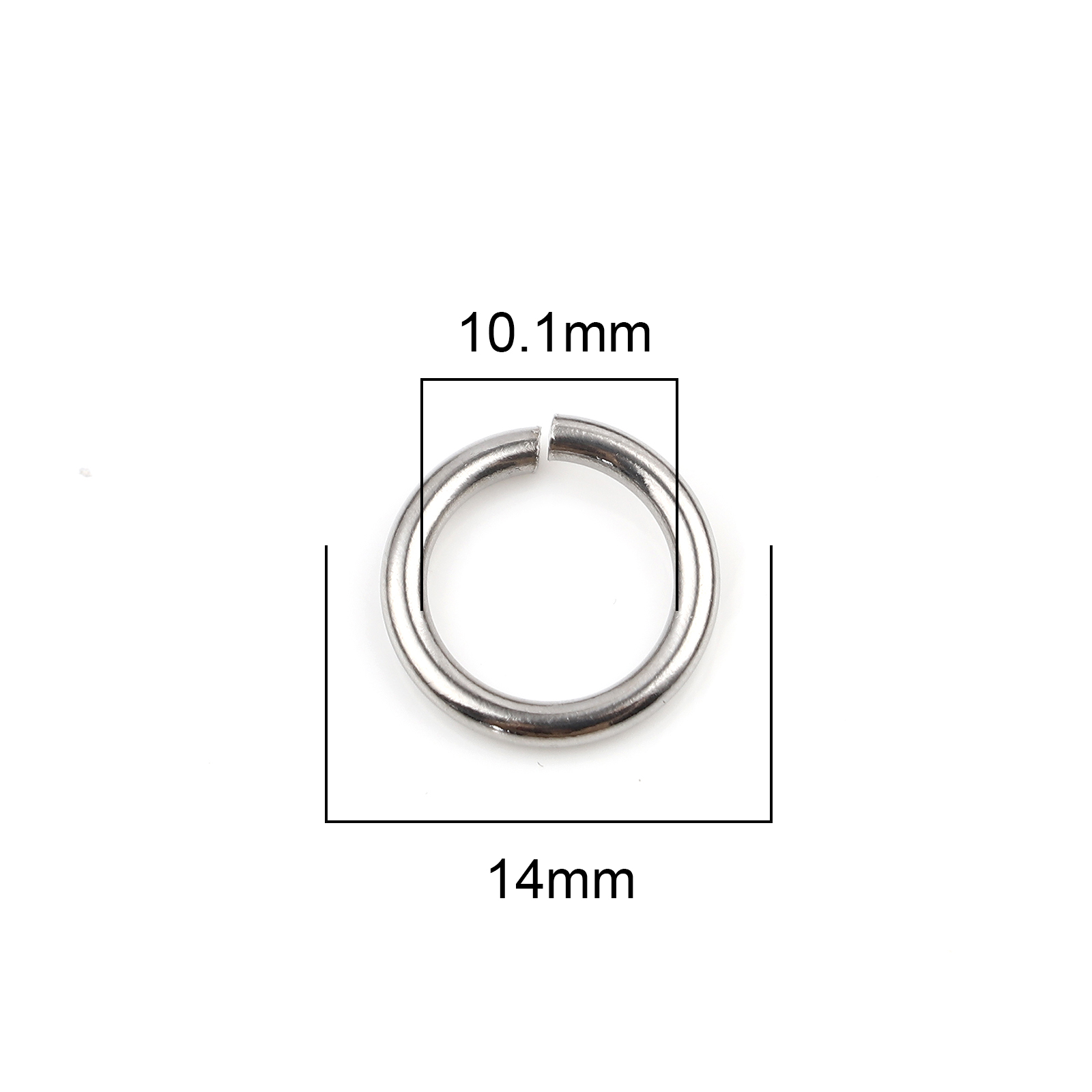 Picture of 2mm Stainless Steel Open Jump Rings Findings Round Silver Tone 14mm Dia., 100 PCs
