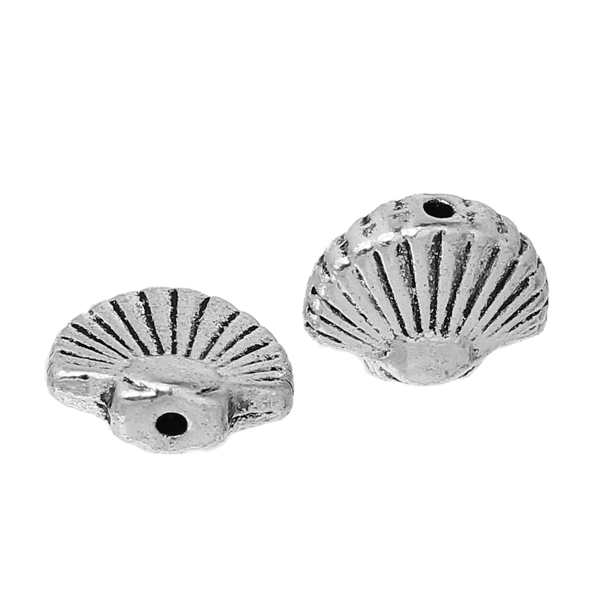 Picture of Spacer Beads Shell Antique Silver About 12mm x 9mm, Hole:Approx 1.3mm, 50 PCs