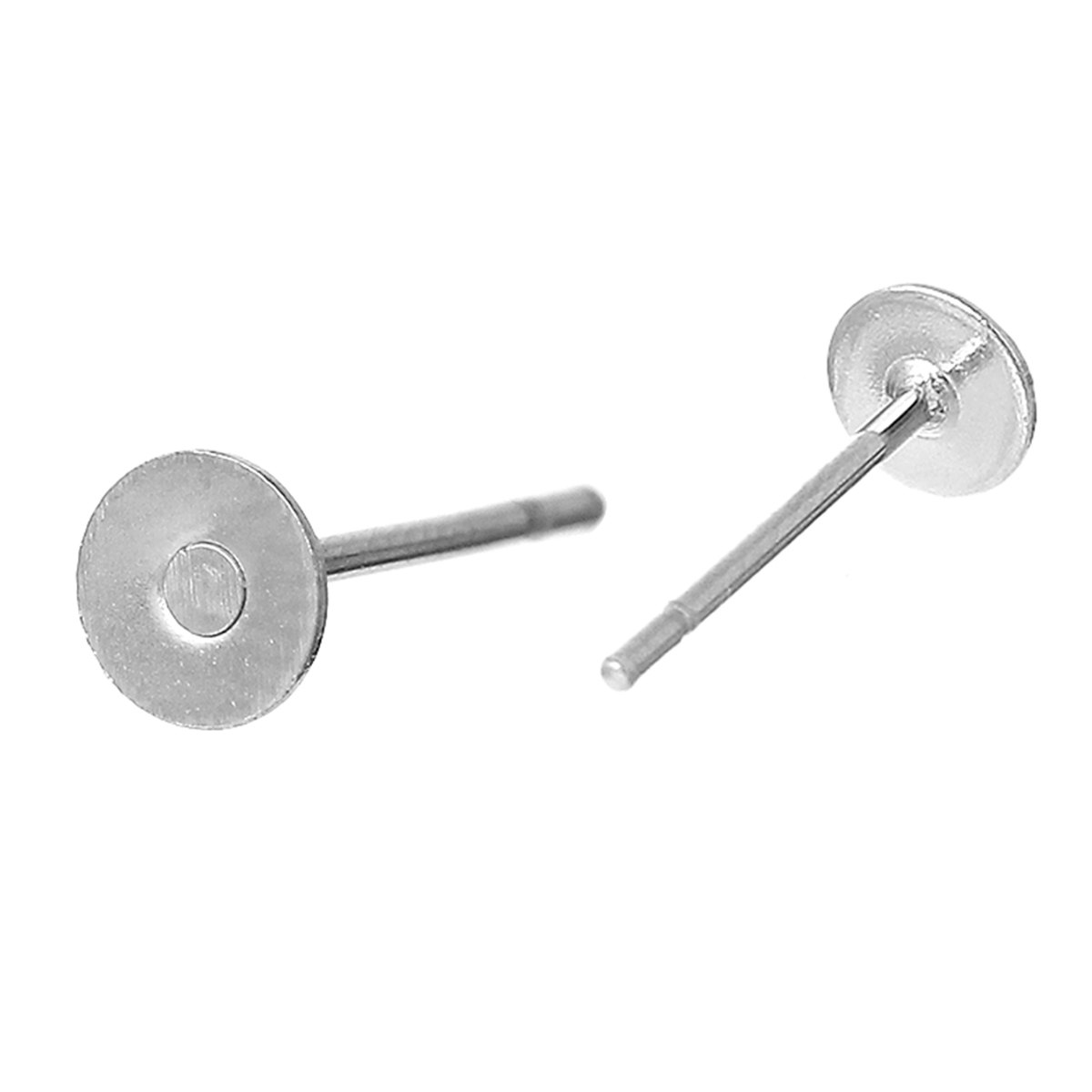 Picture of 304 Stainless Steel Ear Post Stud Earrings Findings Round Flat Pad Silver Tone 12mm( 4/8") x 4mm( 1/8"), Post/ Wire Size: (21 gauge), 200 PCs