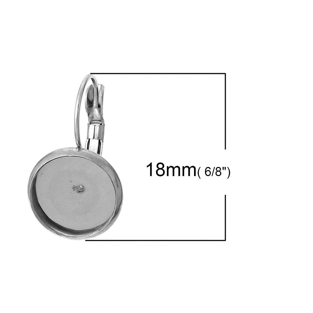 Picture of 304 Stainless Steel Lever Back Clips Earring Findings Silver Tone Cabochon Settings (Fits 8mm Dia) 18mm( 6/8") x 10mm( 3/8"), 10 PCs