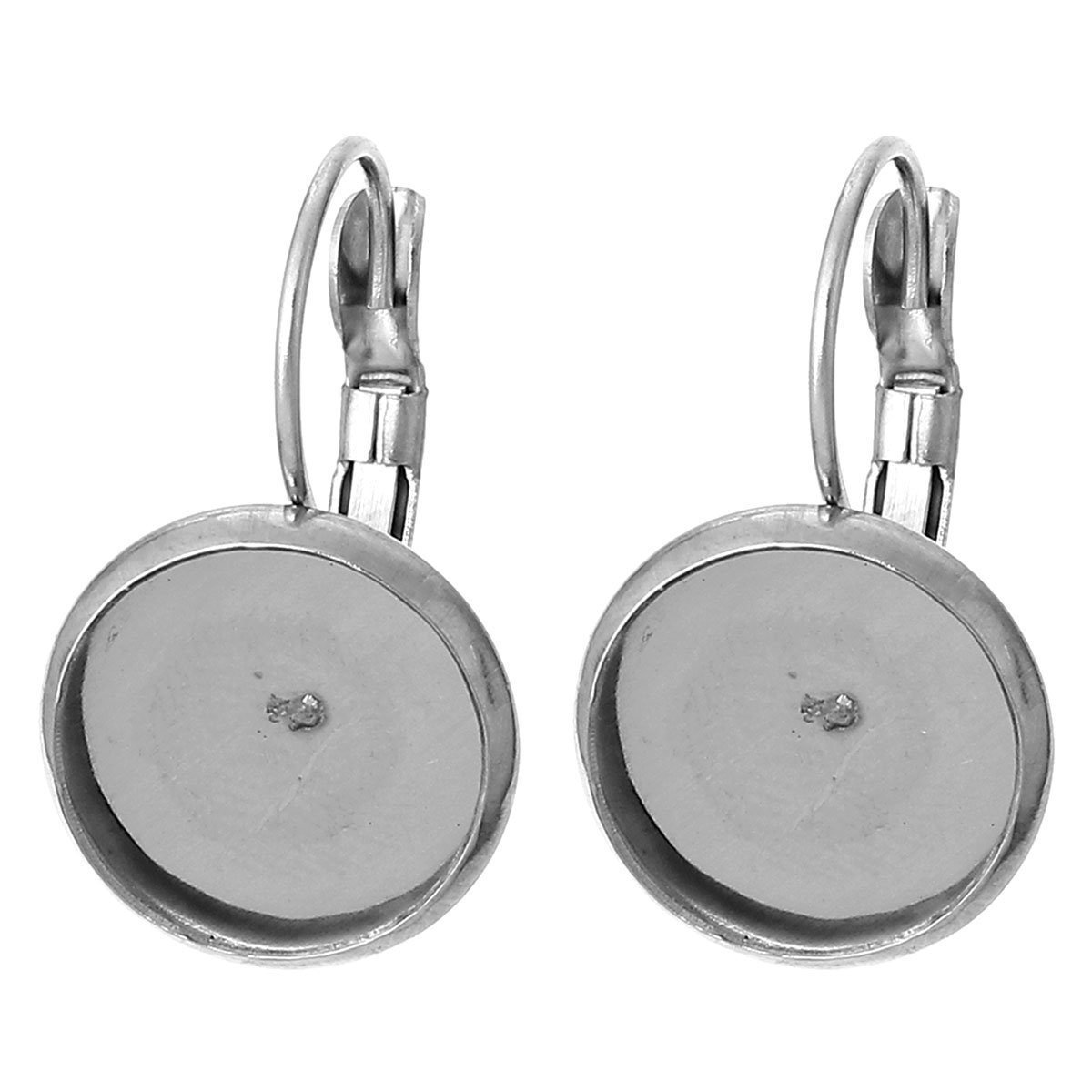 Picture of 304 Stainless Steel Lever Back Clips Earring Findings Silver Tone Cabochon Settings (Fits 12mm Dia) 23mm( 7/8") x 14mm( 4/8"), 10 PCs
