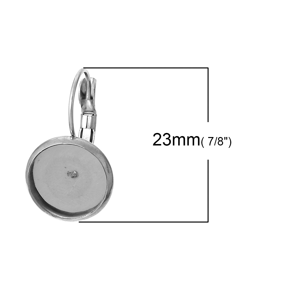 Picture of 304 Stainless Steel Lever Back Clips Earring Findings Silver Tone Cabochon Settings (Fits 12mm Dia) 23mm( 7/8") x 14mm( 4/8"), 10 PCs