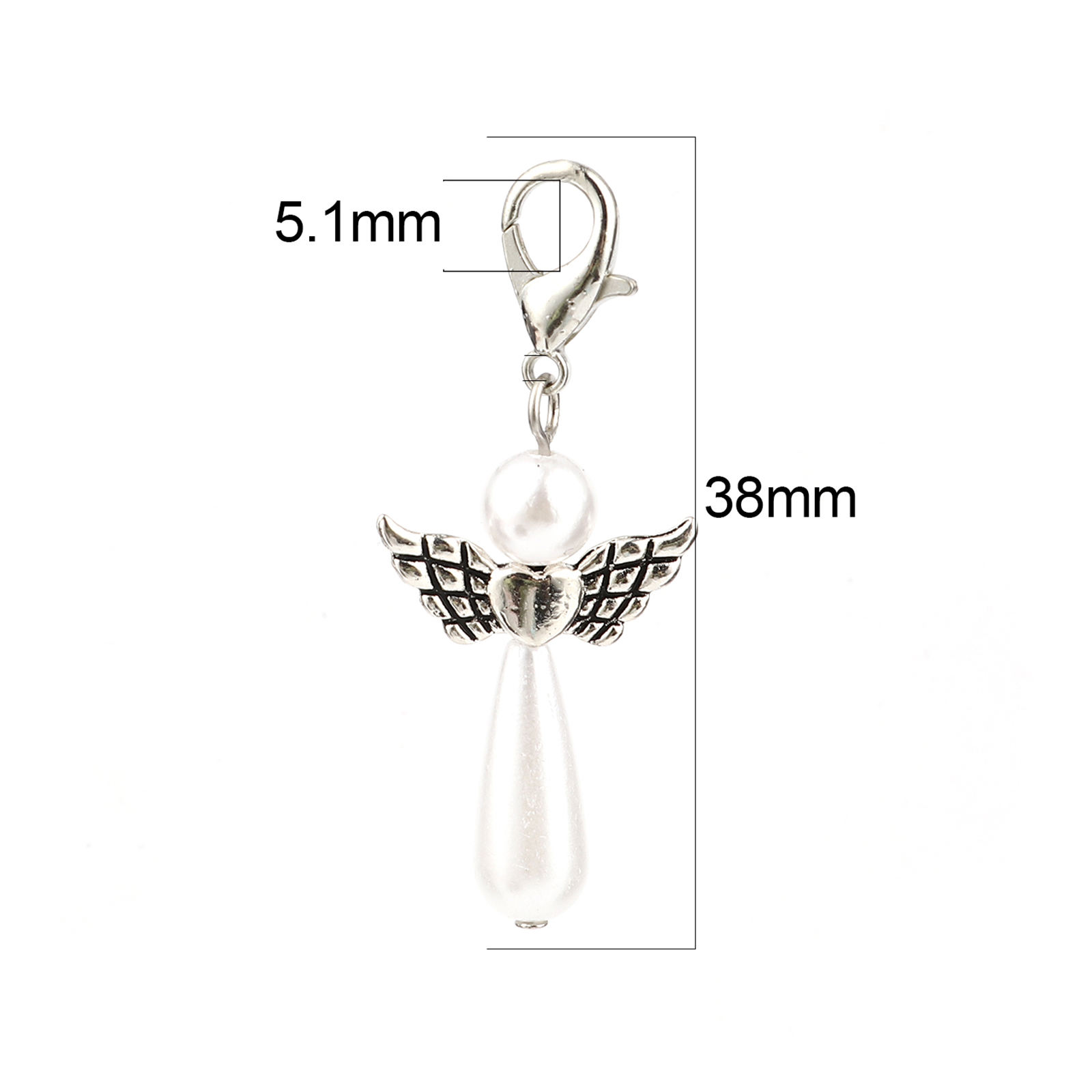 Picture of Zinc Based Alloy Knitting Stitch Markers Angel Antique Silver Color White 38mm x 22mm, 5 PCs