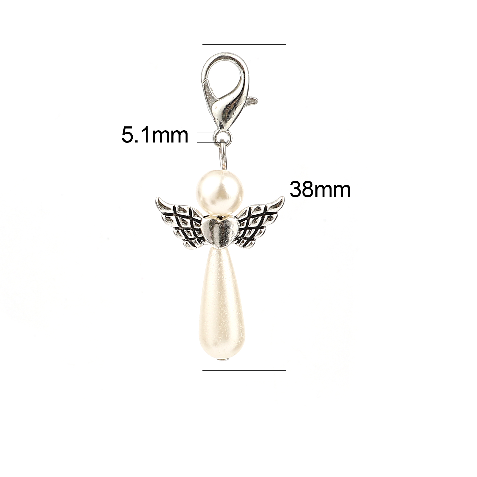 Picture of Zinc Based Alloy Knitting Stitch Markers Angel Antique Silver Color Creamy-White 38mm x 22mm, 5 PCs