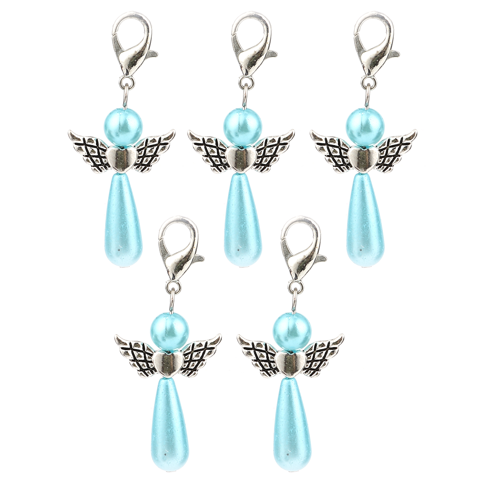 Picture of Zinc Based Alloy Knitting Stitch Markers Angel Antique Silver Color Blue 38mm x 22mm, 5 PCs