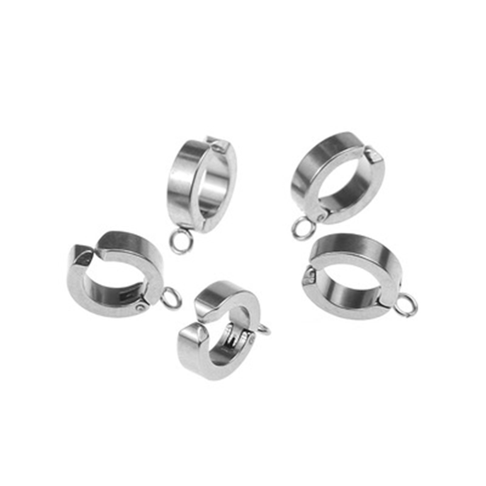 Picture of Stainless Steel Non Piercing Clip-on Earrings Round Silver Tone W/ Loop 15mm x 14mm, 6 PCs