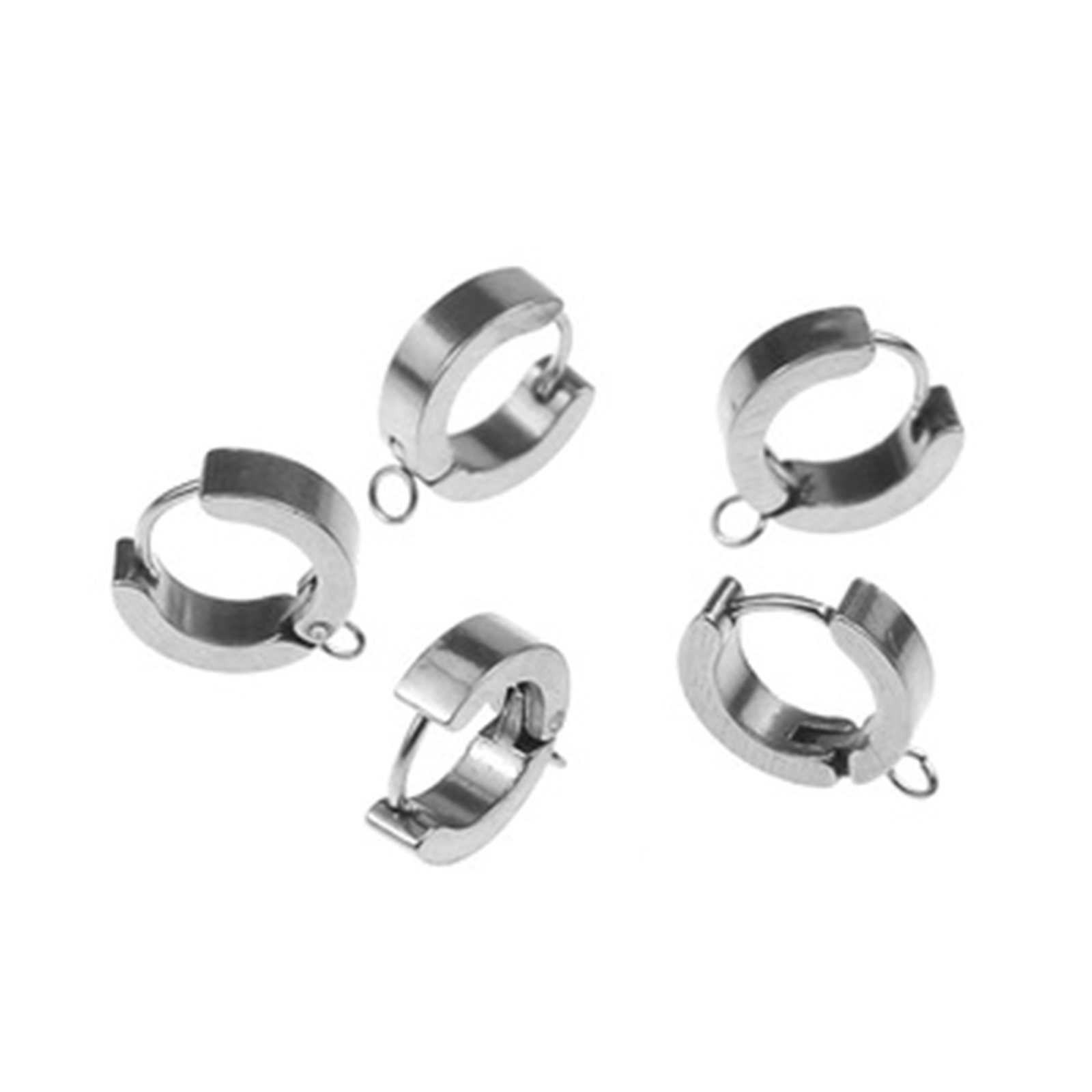 Picture of Stainless Steel Hoop Earrings Round Silver Tone W/ Loop 15mm x 14mm, 6 PCs
