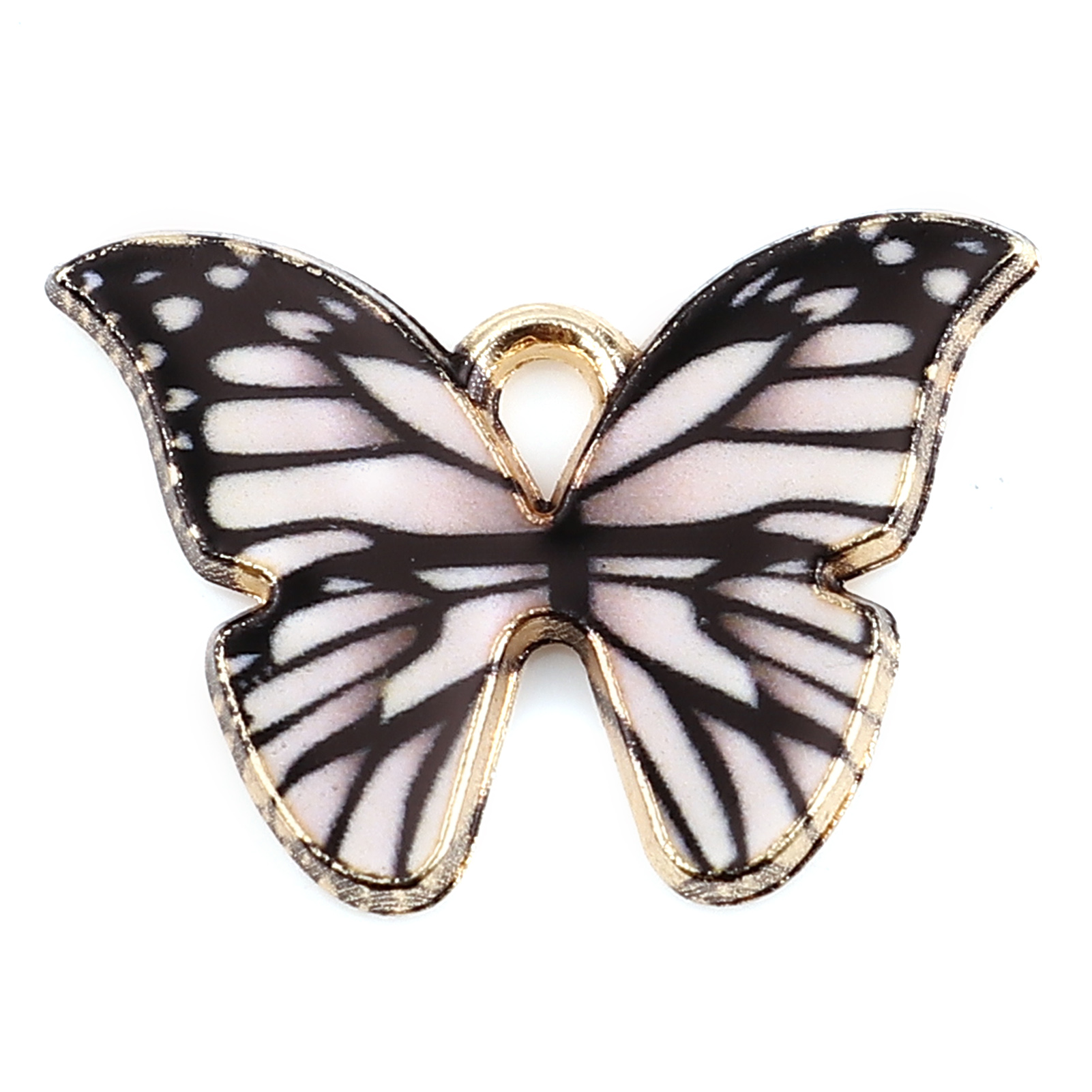 Picture of Zinc Based Alloy Insect Charms Butterfly Animal Gold Plated Black & White Enamel 22mm x 15mm, 10 PCs