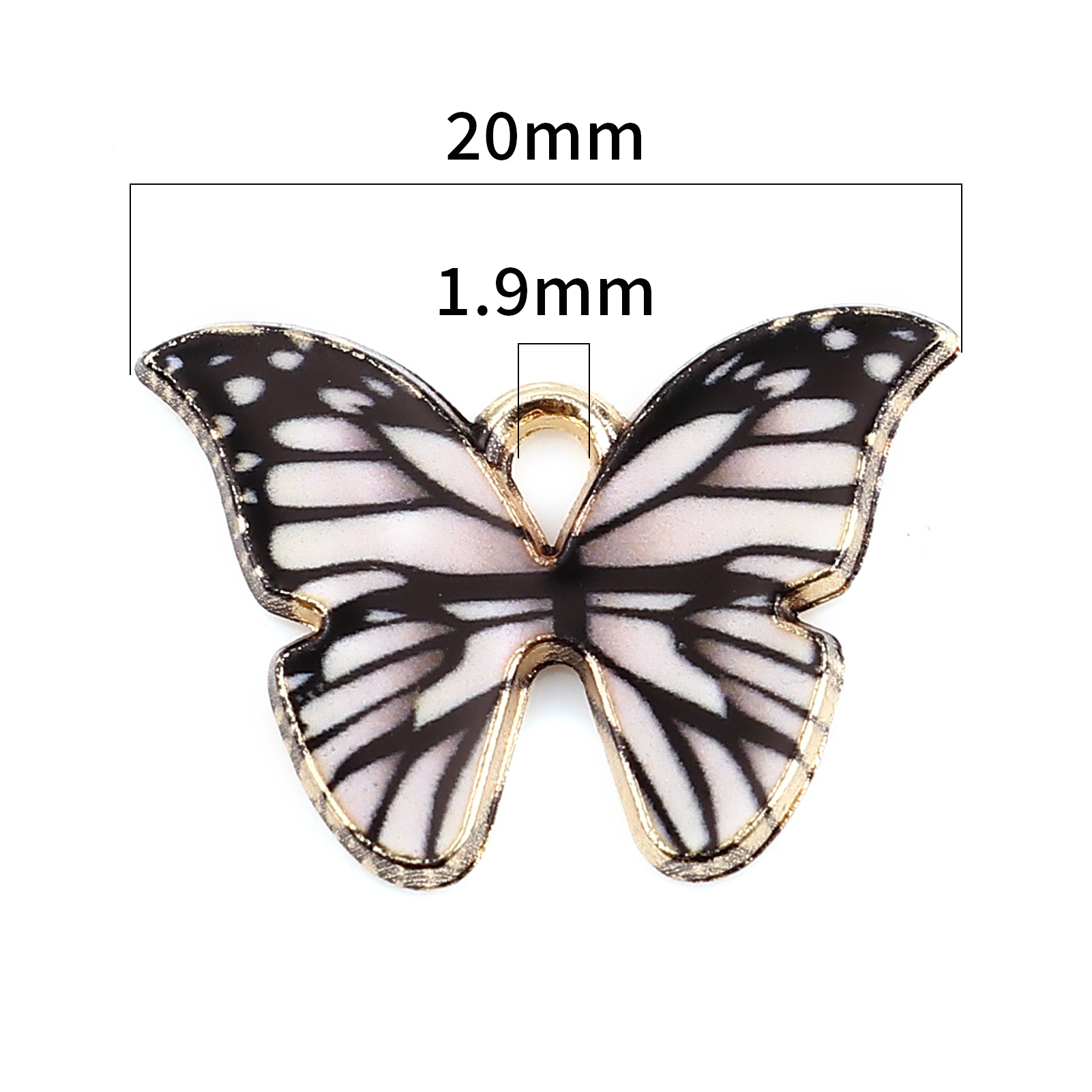 Picture of Zinc Based Alloy Insect Charms Butterfly Animal Gold Plated Black & White Enamel 22mm x 15mm, 10 PCs