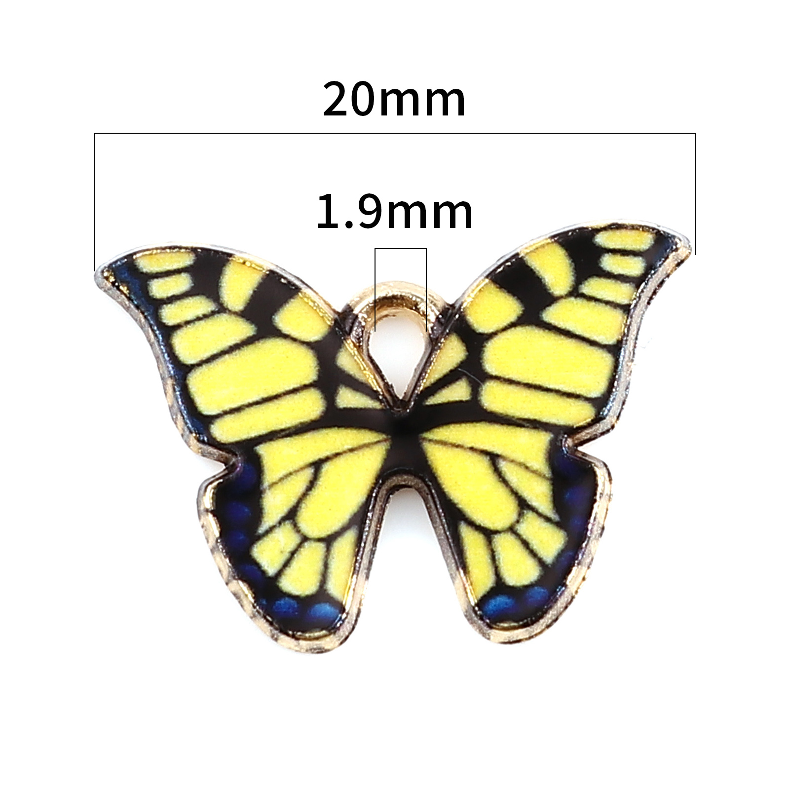 Picture of Zinc Based Alloy Insect Charms Butterfly Animal Gold Plated Black & Yellow Enamel 22mm x 15mm, 10 PCs