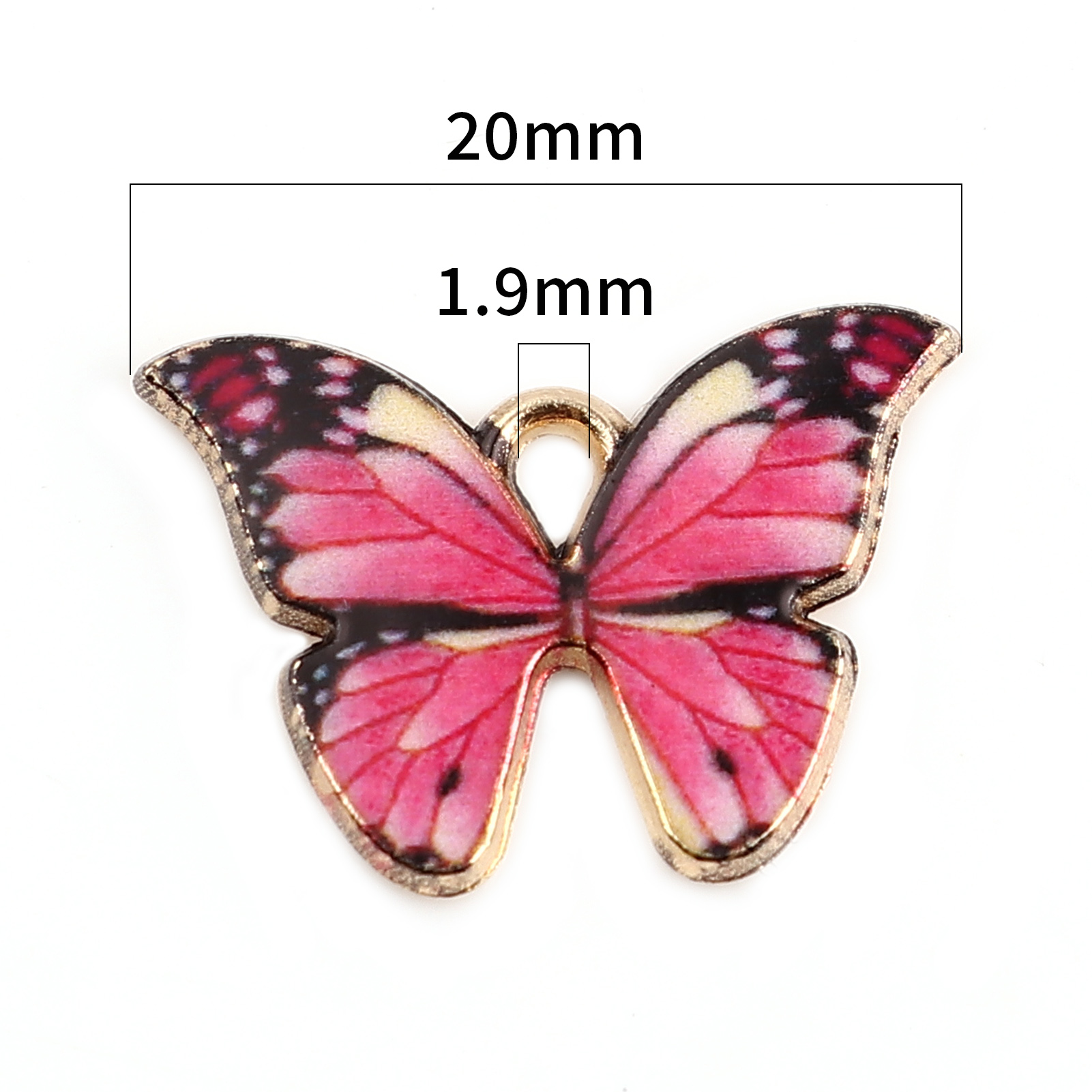 Picture of Zinc Based Alloy Insect Charms Butterfly Animal Gold Plated Pink Enamel 22mm x 15mm, 10 PCs
