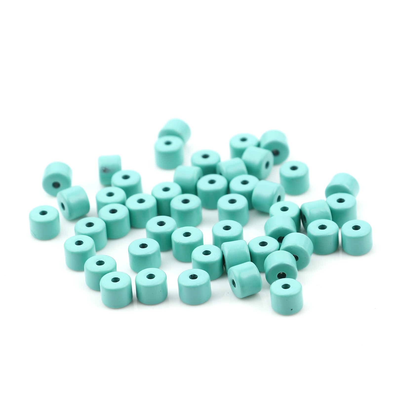 Picture of Zinc Based Alloy Enamel Spacer Beads Heishi Beads Disc Beads Cylinder Cyan About 5mm x 4mm, Hole: Approx 1.2mm, 20 PCs