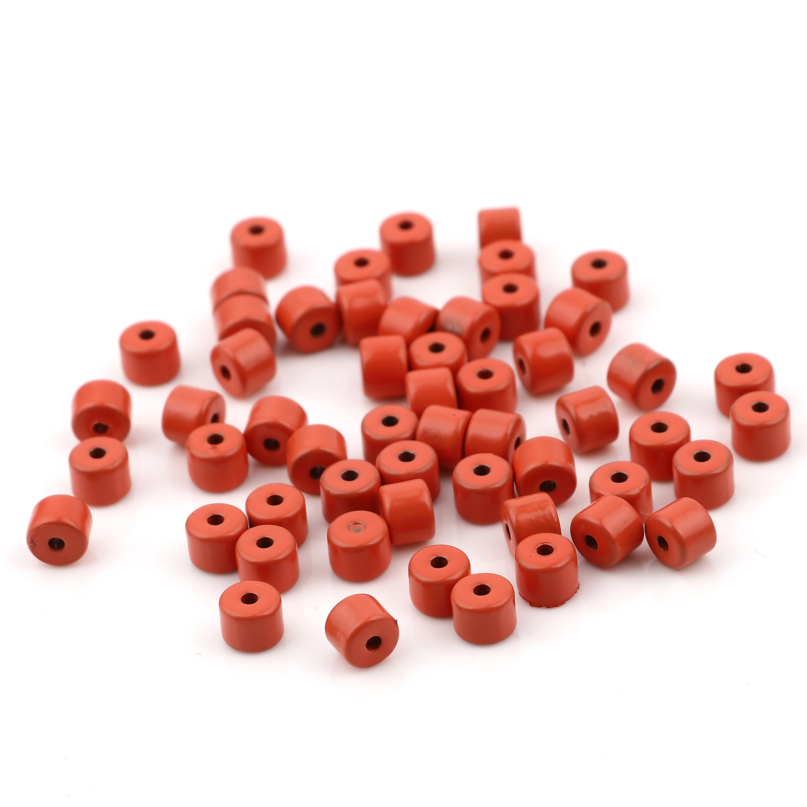 Picture of Zinc Based Alloy Enamel Spacer Beads Heishi Beads Disc Beads Cylinder Orange-red About 5mm x 4mm, Hole: Approx 1.2mm, 20 PCs
