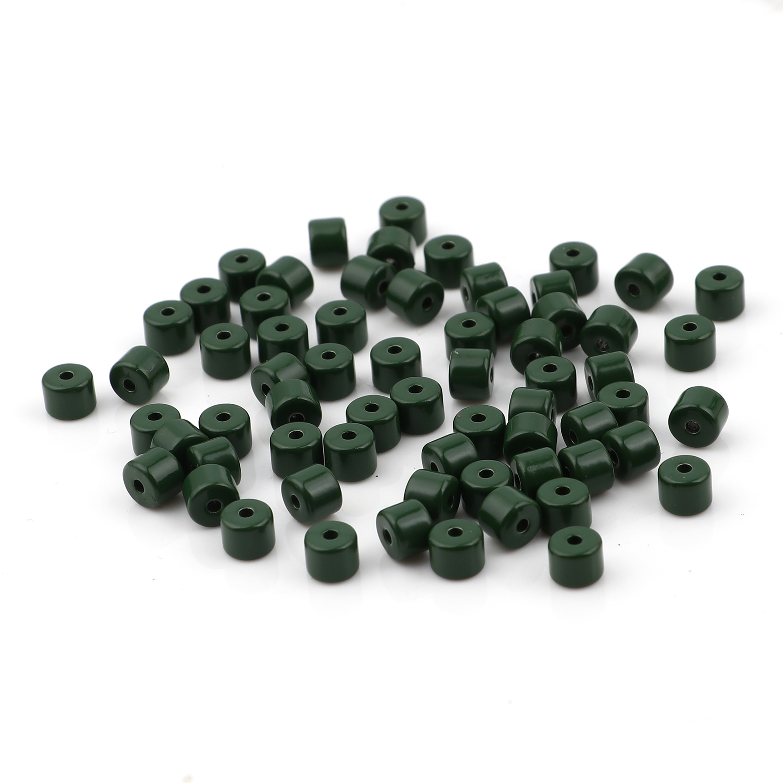 Picture of Zinc Based Alloy Enamel Spacer Beads Heishi Beads Disc Beads Cylinder Dark Green About 5mm x 4mm, Hole: Approx 1.2mm, 20 PCs