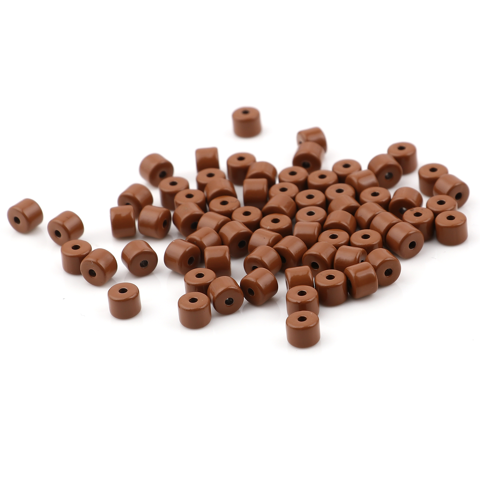 Picture of Zinc Based Alloy Enamel Spacer Beads Heishi Beads Disc Beads Cylinder Light Brown About 5mm x 4mm, Hole: Approx 1.2mm, 20 PCs