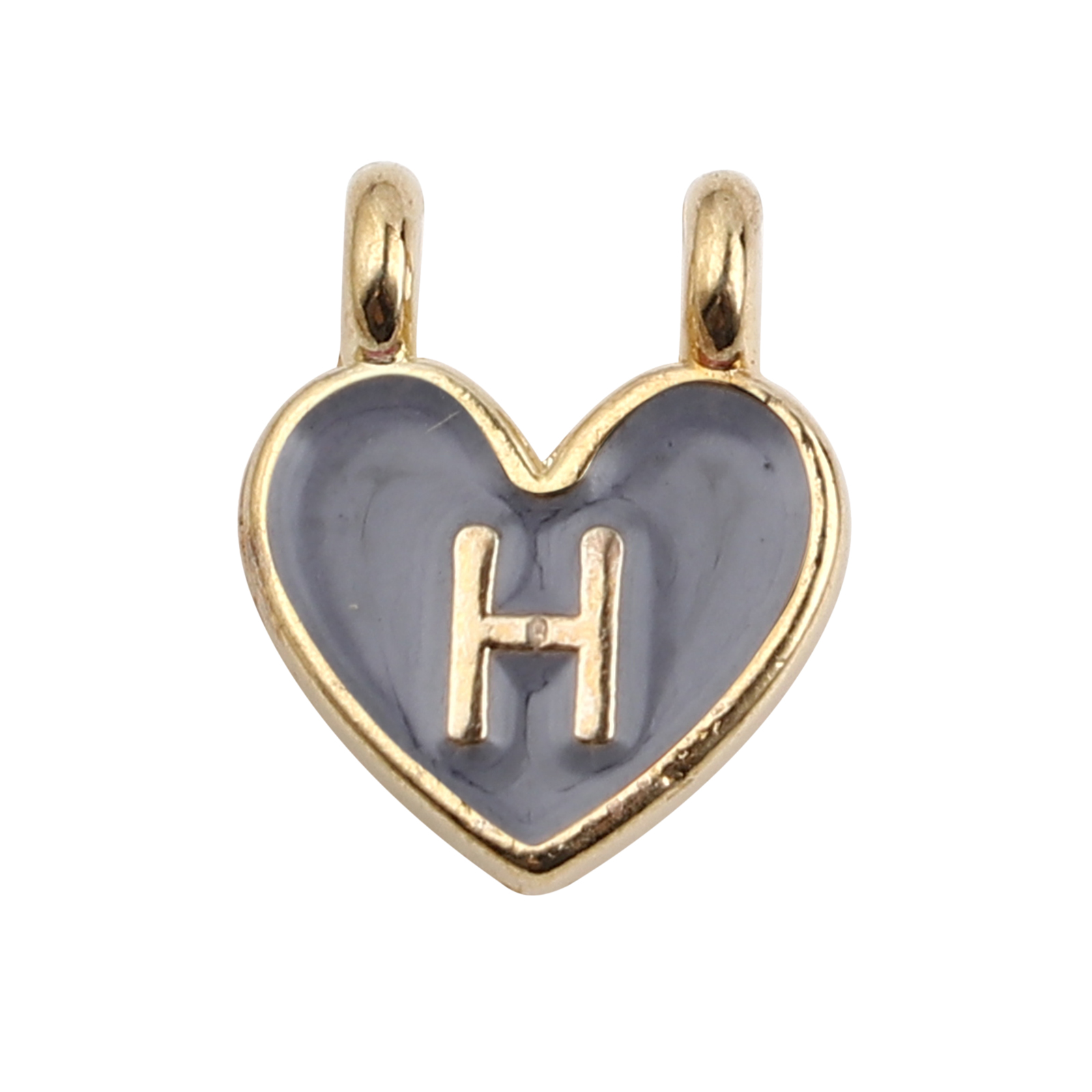Picture of Zinc Based Alloy Charms Heart Gold Plated Gray Initial Alphabet/ Capital Letter Message " H " Enamel 14mm x 11mm, 10 PCs