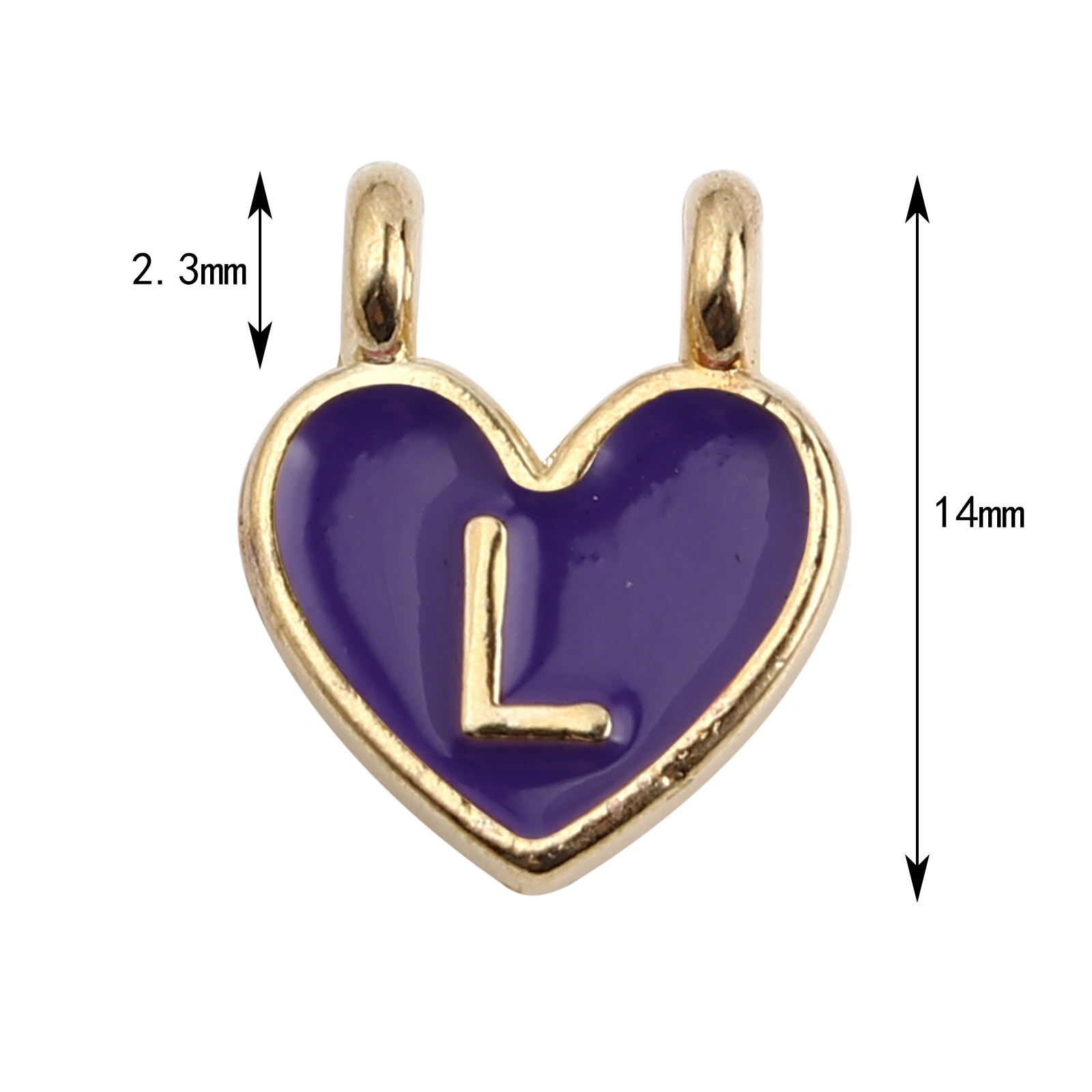 Picture of Zinc Based Alloy Charms Heart Gold Plated Purple Initial Alphabet/ Capital Letter Message " L " Enamel 14mm x 11mm, 10 PCs