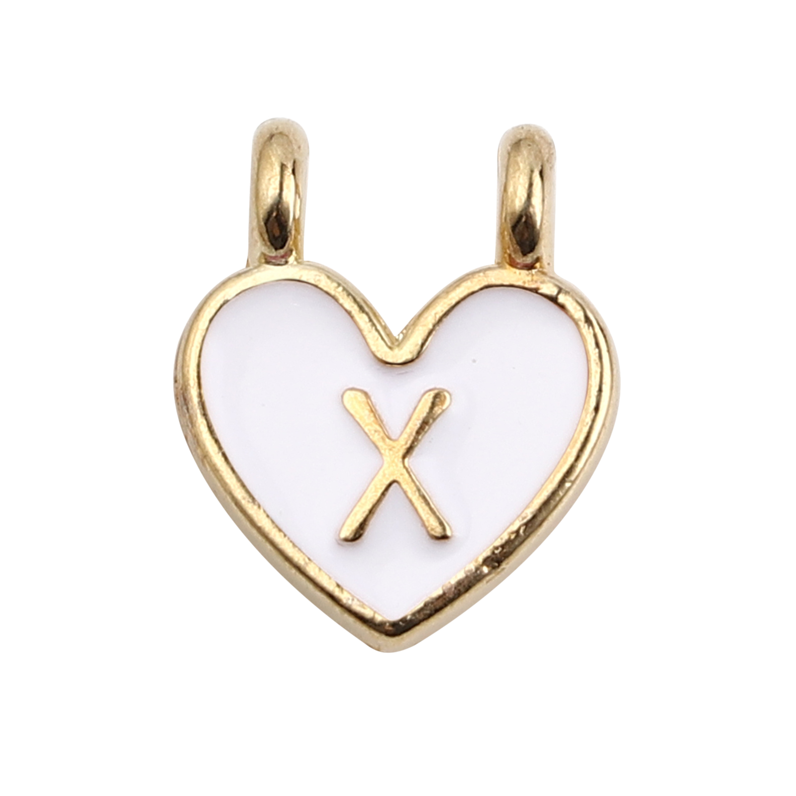 Picture of Zinc Based Alloy Charms Heart Gold Plated White Initial Alphabet/ Capital Letter Message " X " Enamel 14mm x 11mm, 10 PCs