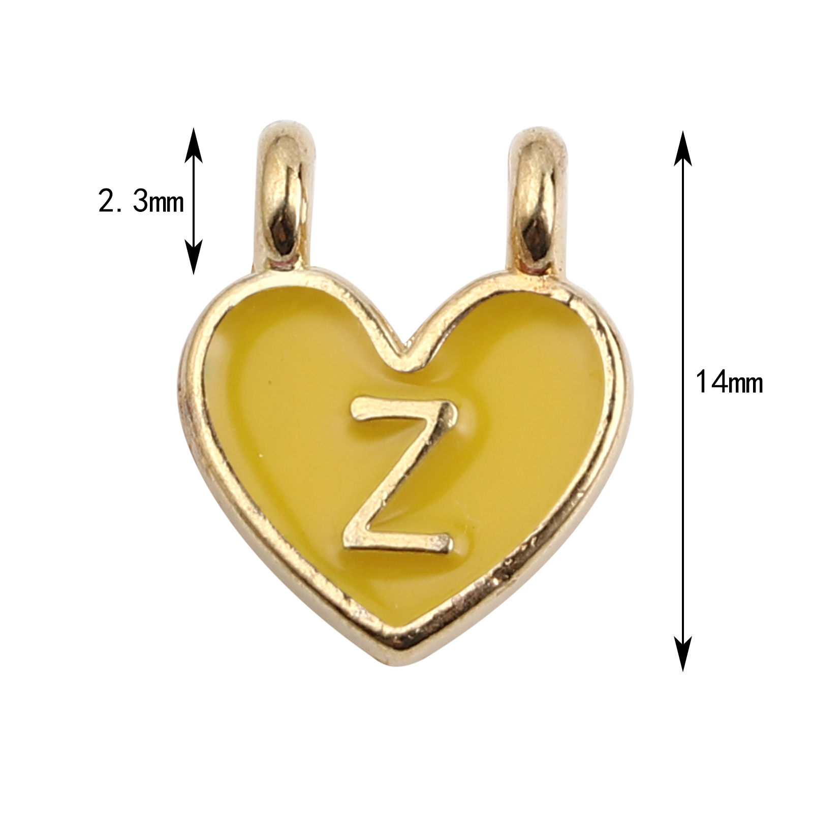 Picture of Zinc Based Alloy Charms Heart Gold Plated Yellow Initial Alphabet/ Capital Letter Message " Z " Enamel 14mm x 11mm, 10 PCs