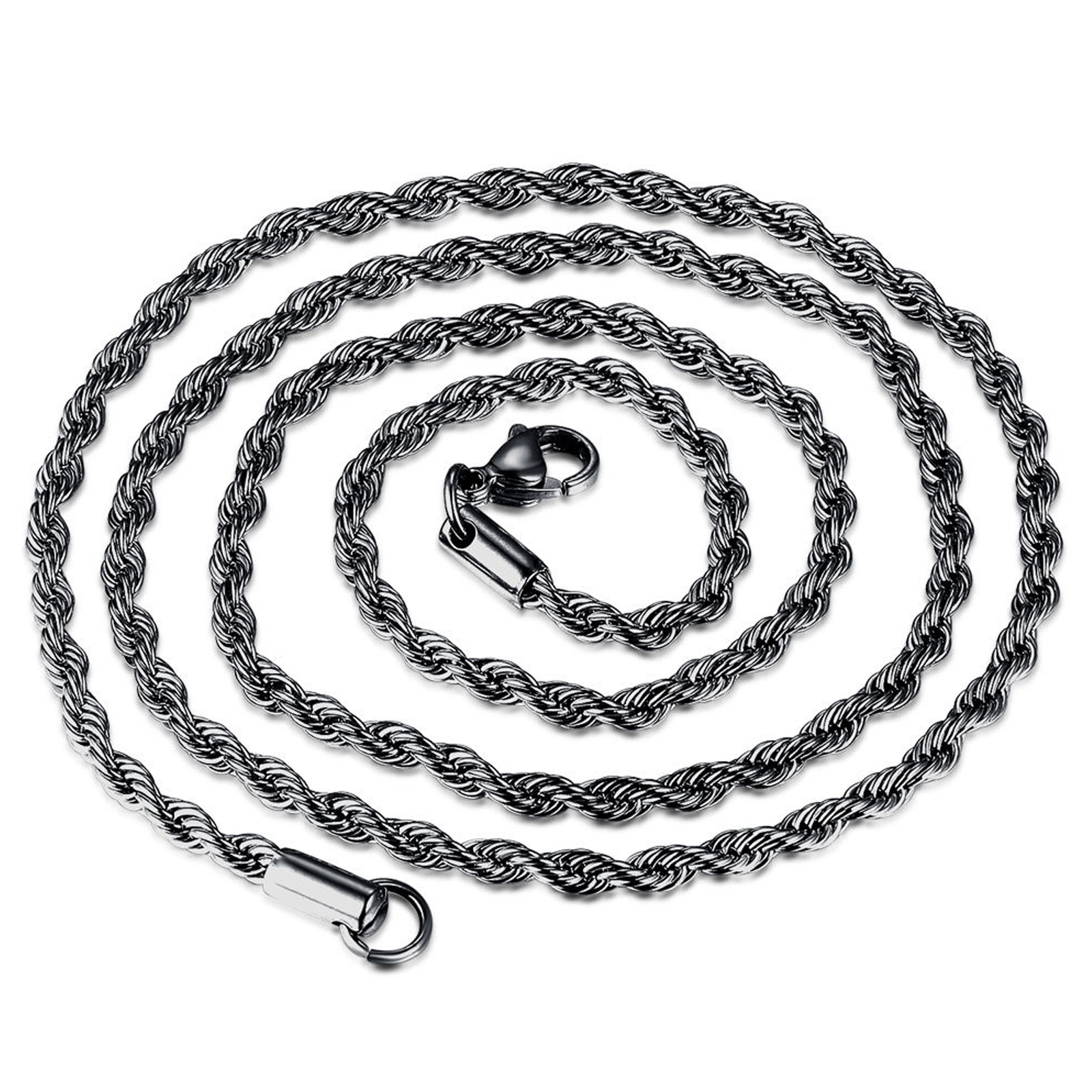 Picture of Stainless Steel Braided Rope Chain Necklace Gunmetal 61cm(24") long, 1 Piece
