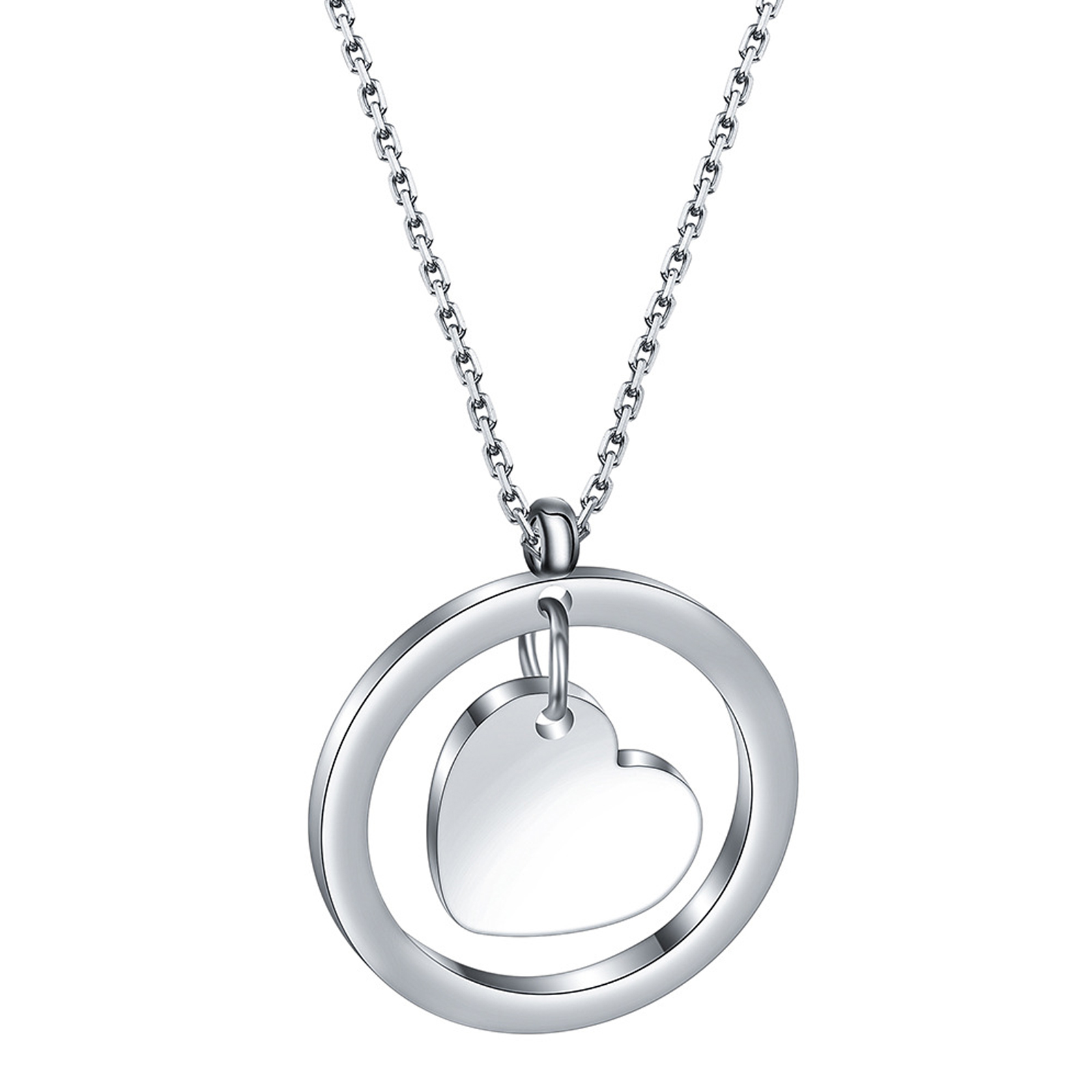 Picture of Stainless Steel Necklace Silver Tone Round Heart 40cm(15 6/8") long, 1 Piece