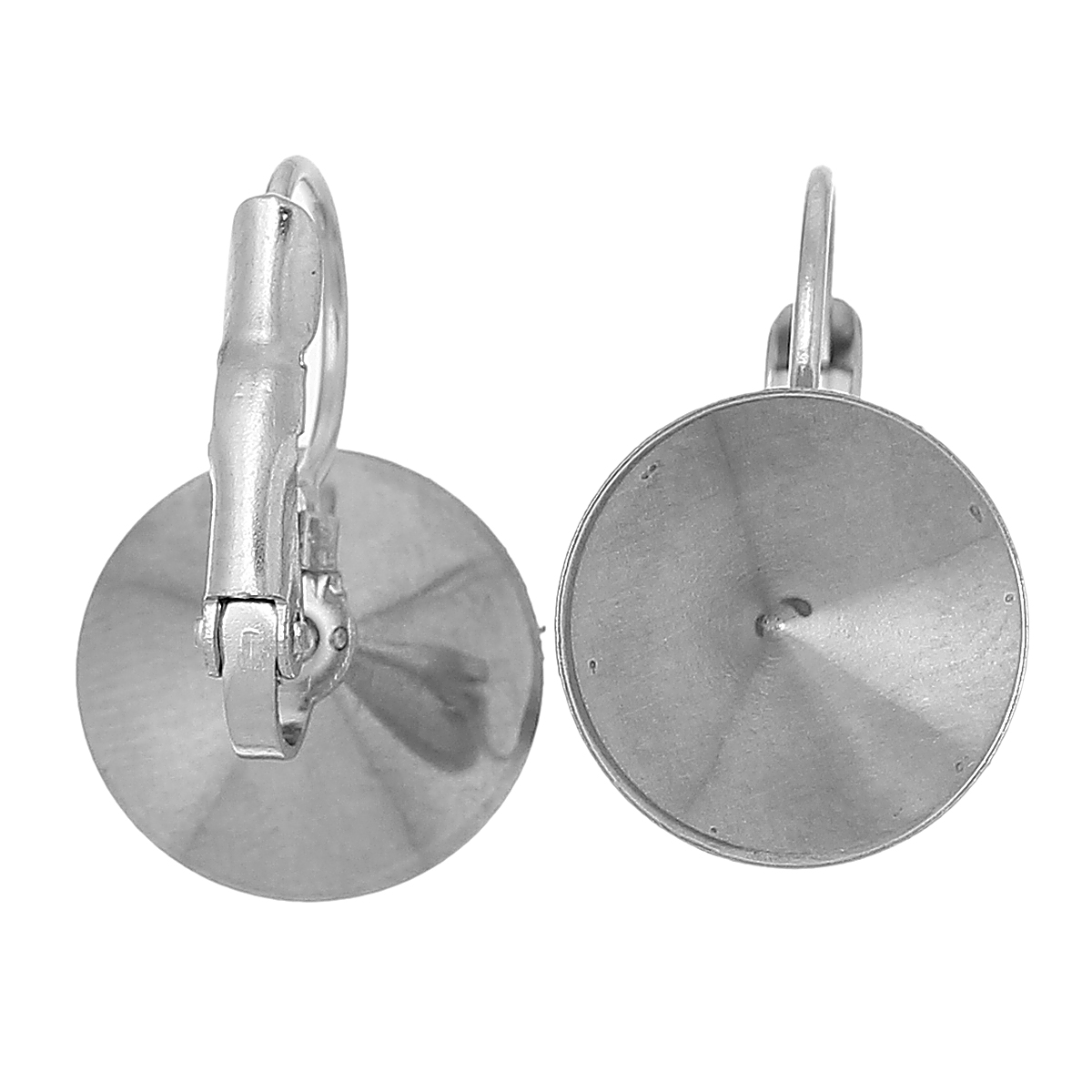 Picture of 304 Stainless Steel Clip On Earring Cabochon Settings Round Silver Tone (Fits 12mm Dia) 18mm( 6/8") x 13mm( 4/8"), Post/ Wire Size: (20 gauge), 10 PCs