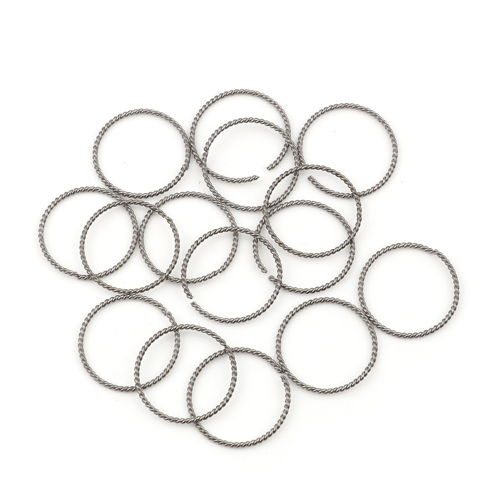 Picture of 1mm Stainless Steel Open Jump Rings Findings Braided Silver Tone 16mm Dia., 20 PCs