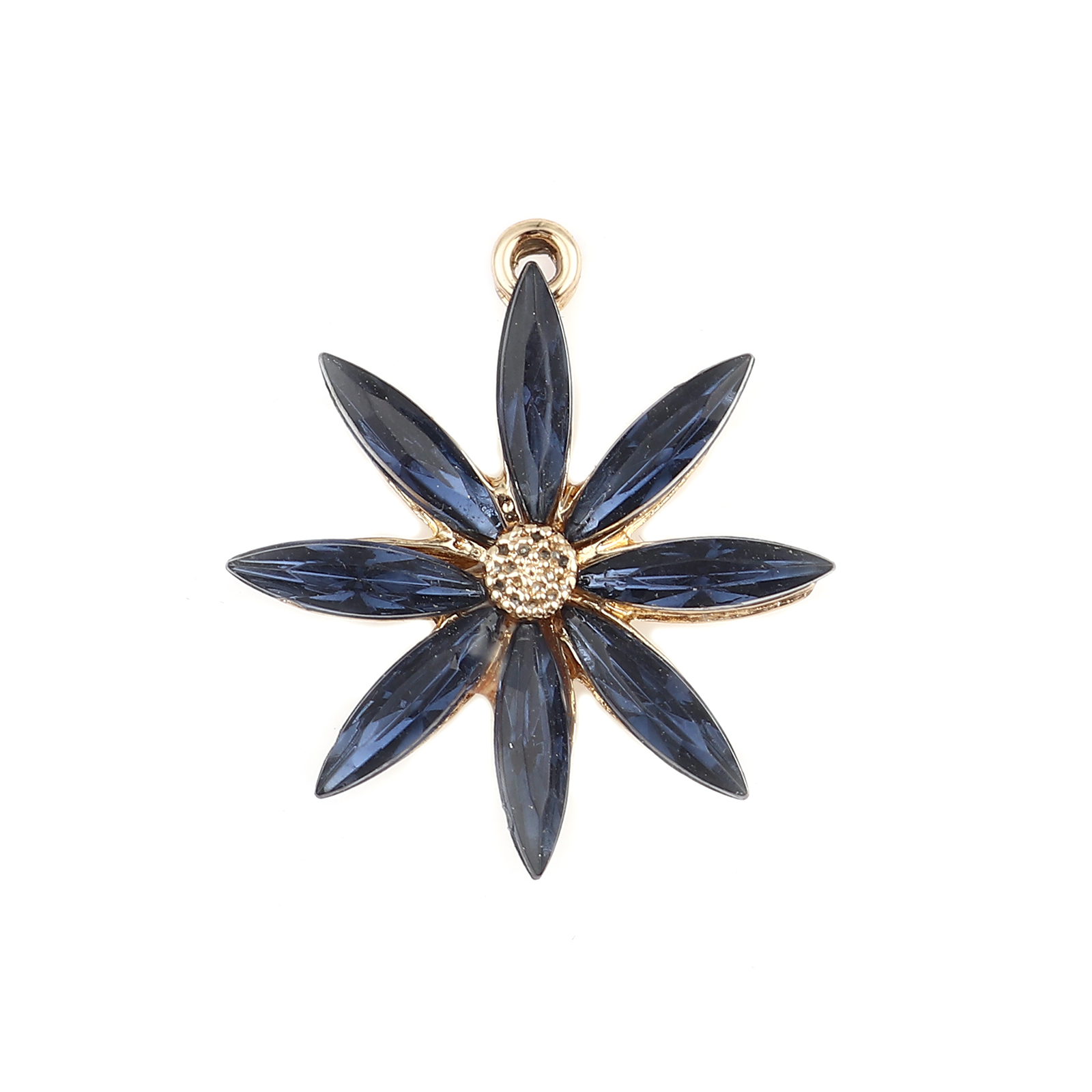 Picture of Zinc Based Alloy Charms Flower Gold Plated Blue Cubic Zirconia 28mm x 26mm, 5 PCs