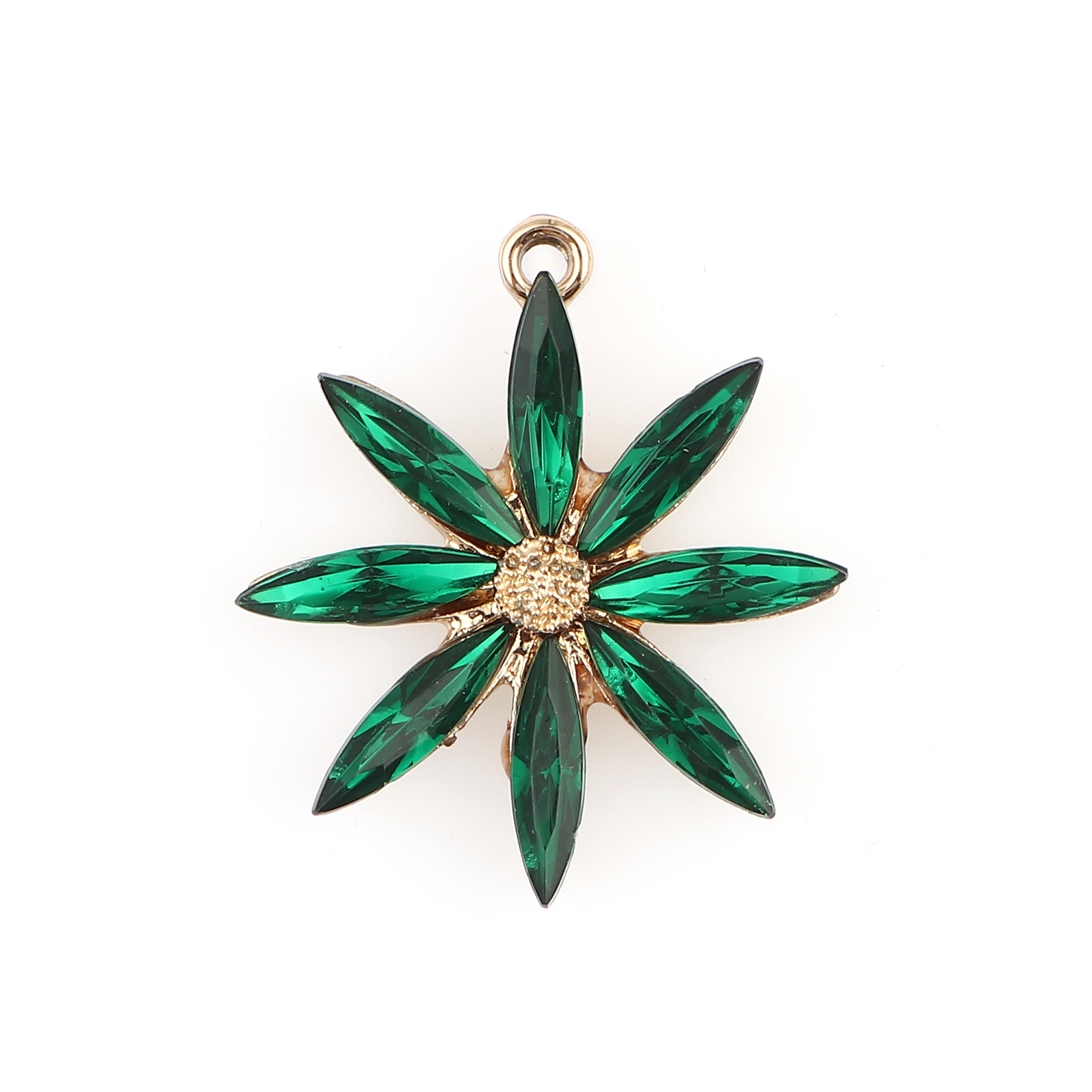 Picture of Zinc Based Alloy Charms Flower Gold Plated Green Cubic Zirconia 28mm x 26mm, 5 PCs