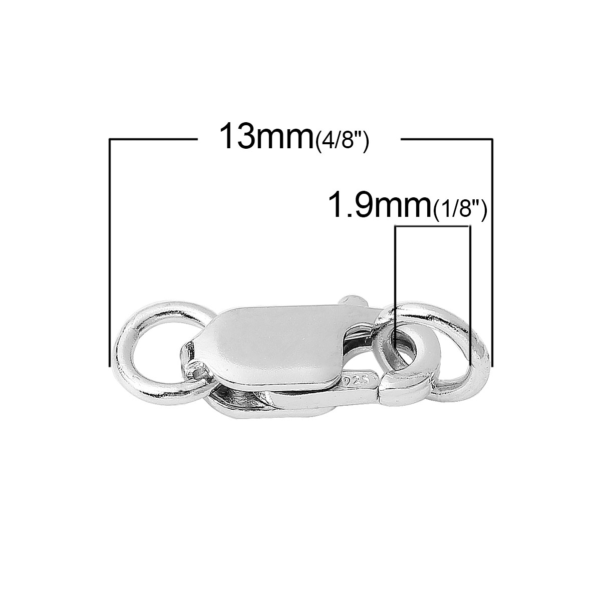 Picture of Sterling Silver Lobster Clasps Silver W/ 2 Closed Soldered Jump Rings 13mm( 4/8") x 4mm( 1/8"), 1 Piece
