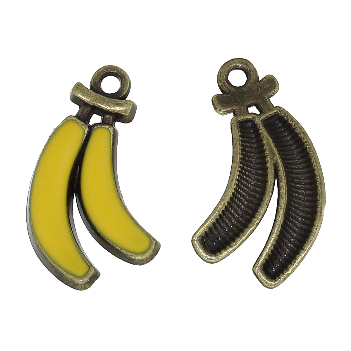 Picture of Zinc Based Alloy Charms Banana Fruit Antique Bronze Yellow Enamel 25mm(1") x 16mm( 5/8"), 10 PCs