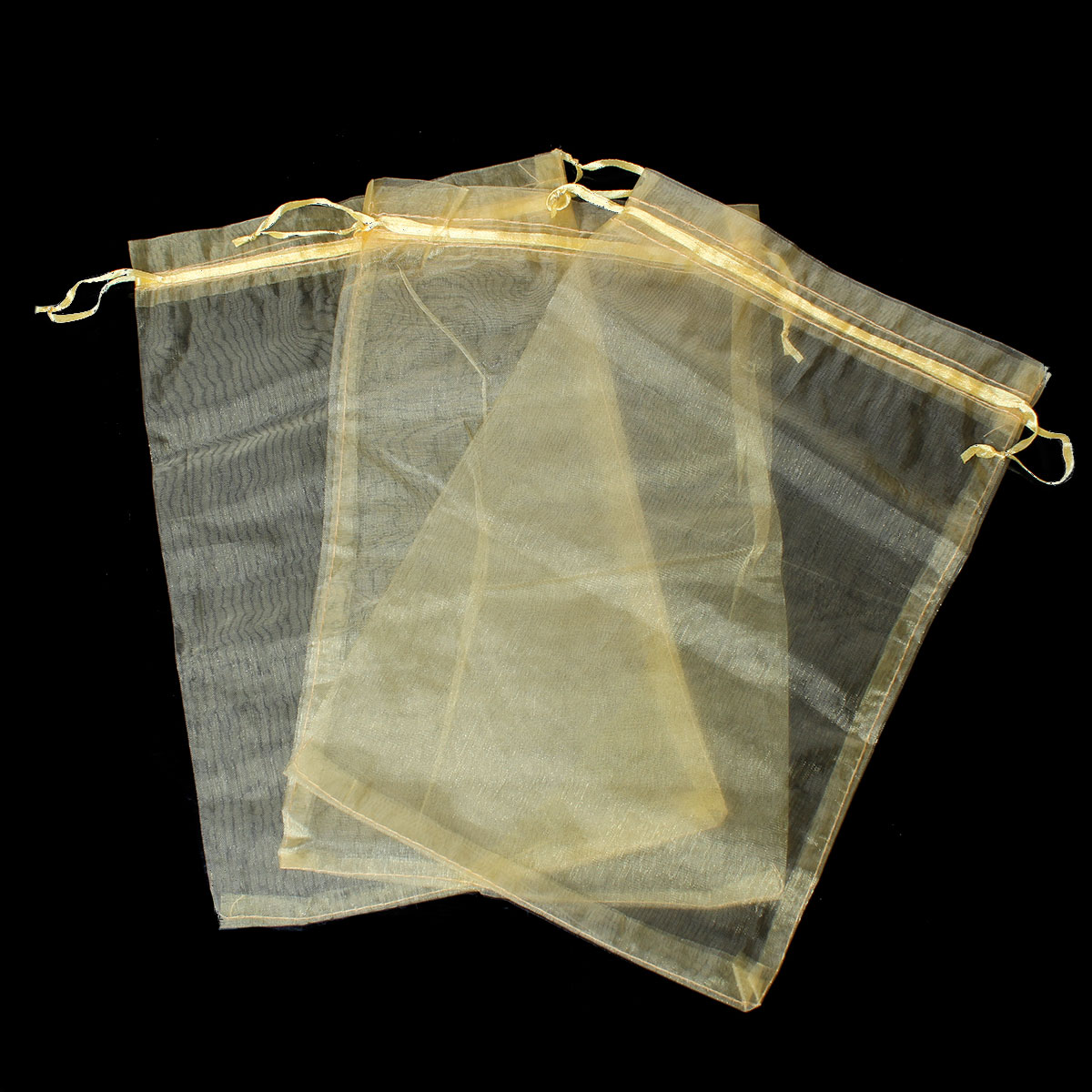 Picture of Wedding Gift Organza Jewelry Bags Drawstring Rectangle Golden (Usable Space: 27x20cm) 30cm x20cm(11 6/8" x7 7/8"), 20 PCs