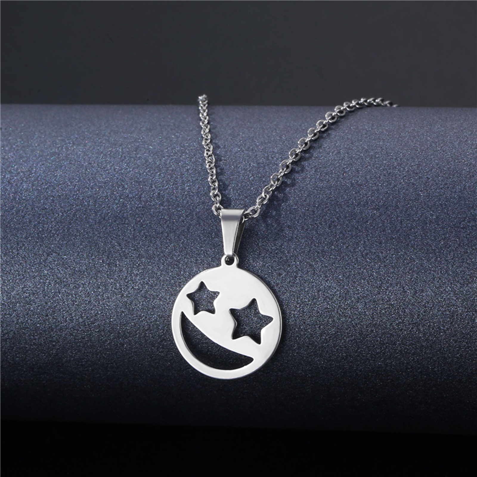 Picture of 304 Stainless Steel Link Cable Chain Findings Necklace Silver Tone Pentagram Star Smile 45cm(17 6/8") long, 1 Piece