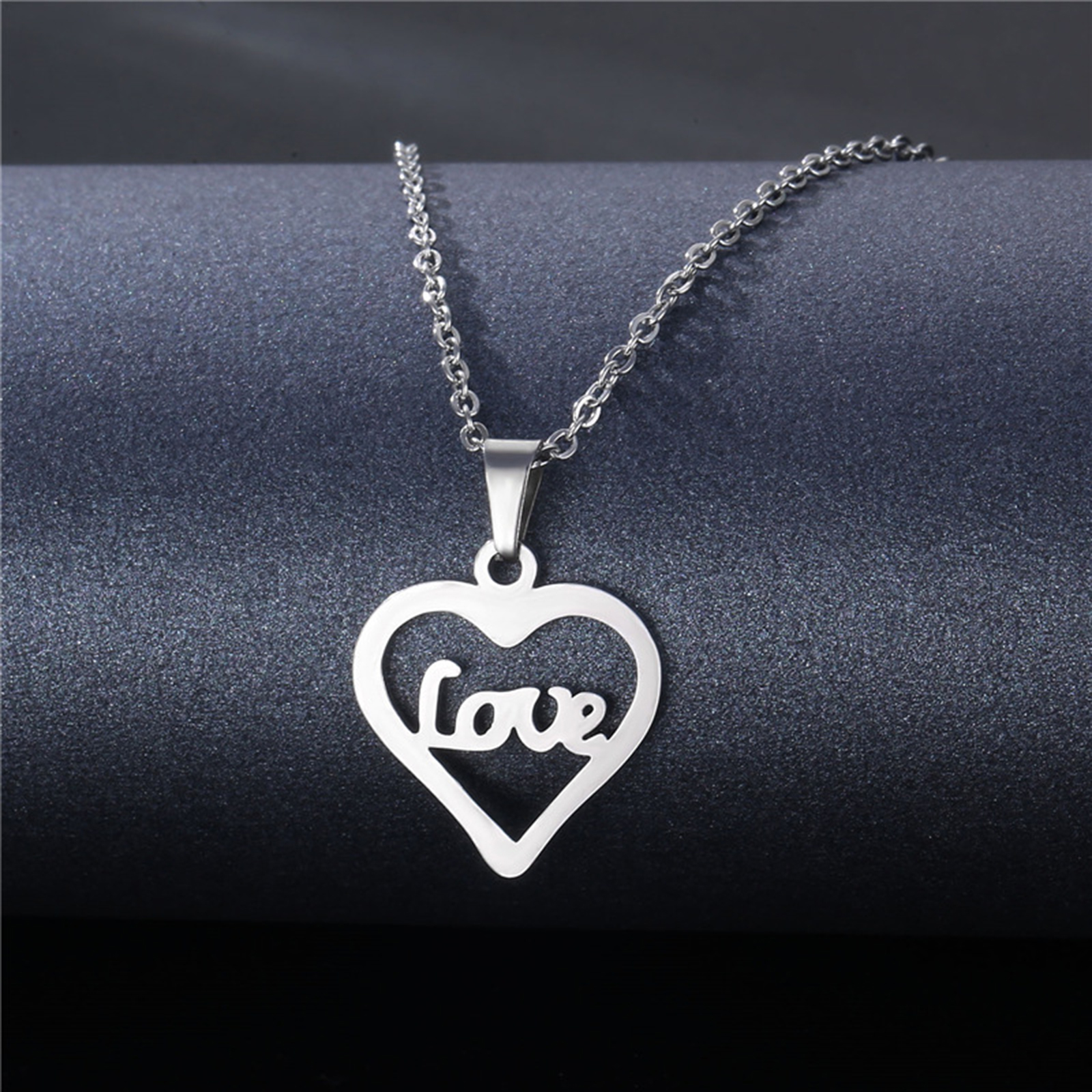 Picture of 304 Stainless Steel Valentine's Day Link Cable Chain Findings Necklace Silver Tone Heart Message " LOVE " 45cm(17 6/8") long, 1 Piece
