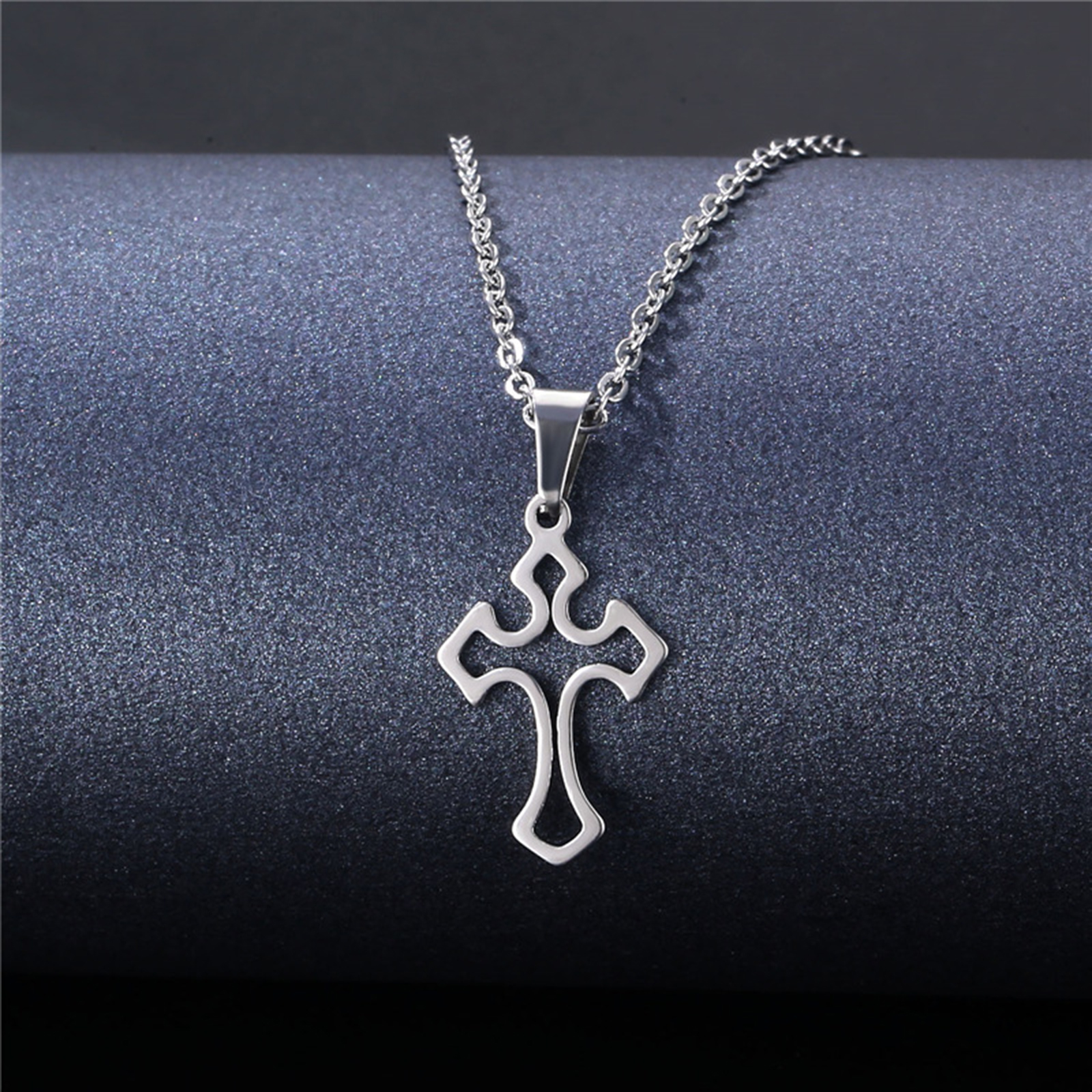 Picture of 304 Stainless Steel Religious Link Cable Chain Findings Necklace Silver Tone Cross 45cm(17 6/8") long, 1 Piece
