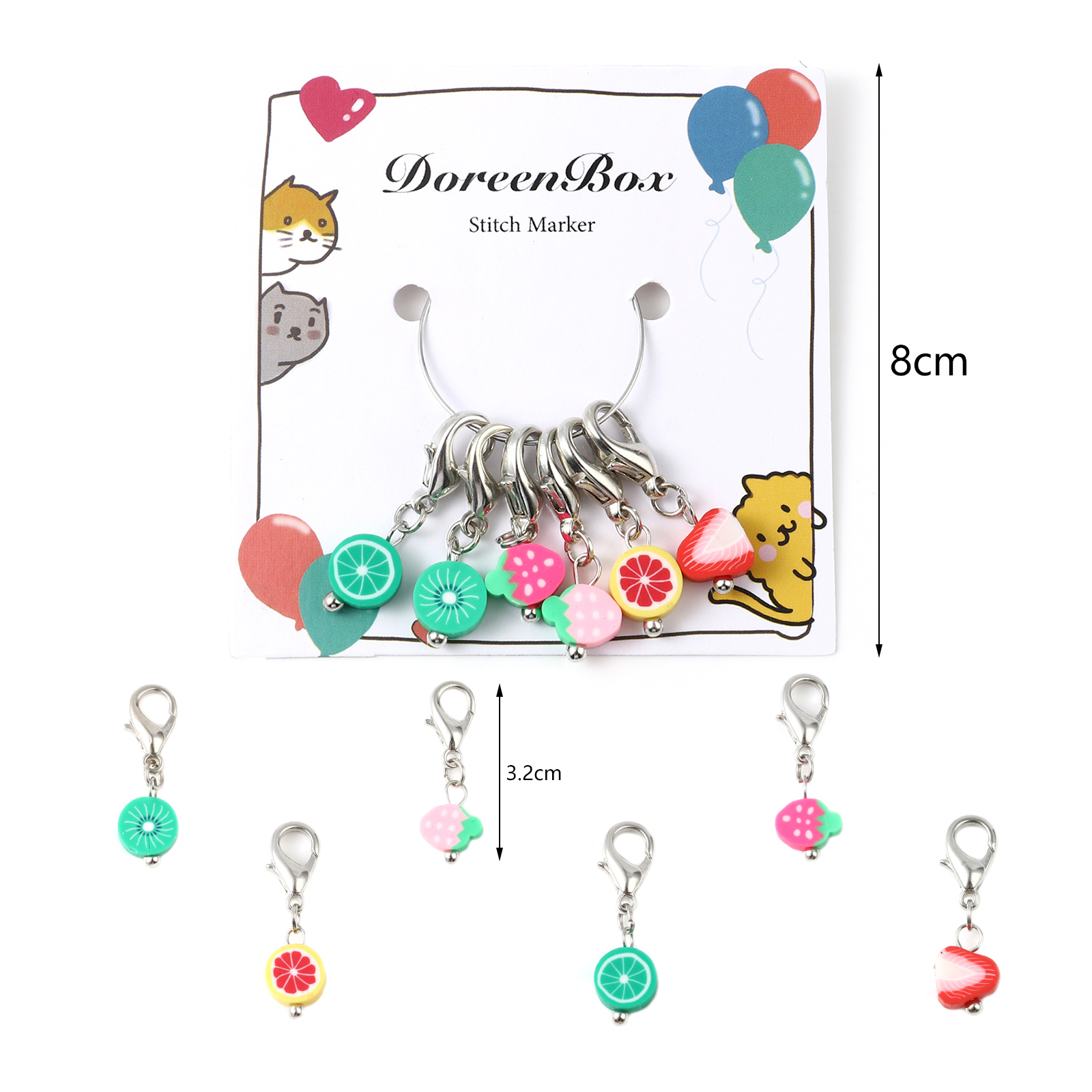 Picture of (Doreenbox)Zinc Based Alloy & Polymer Clay Knitting Stitch Markers Fruit At Random Color 32mm, 1 Set ( 6 PCs/Set)