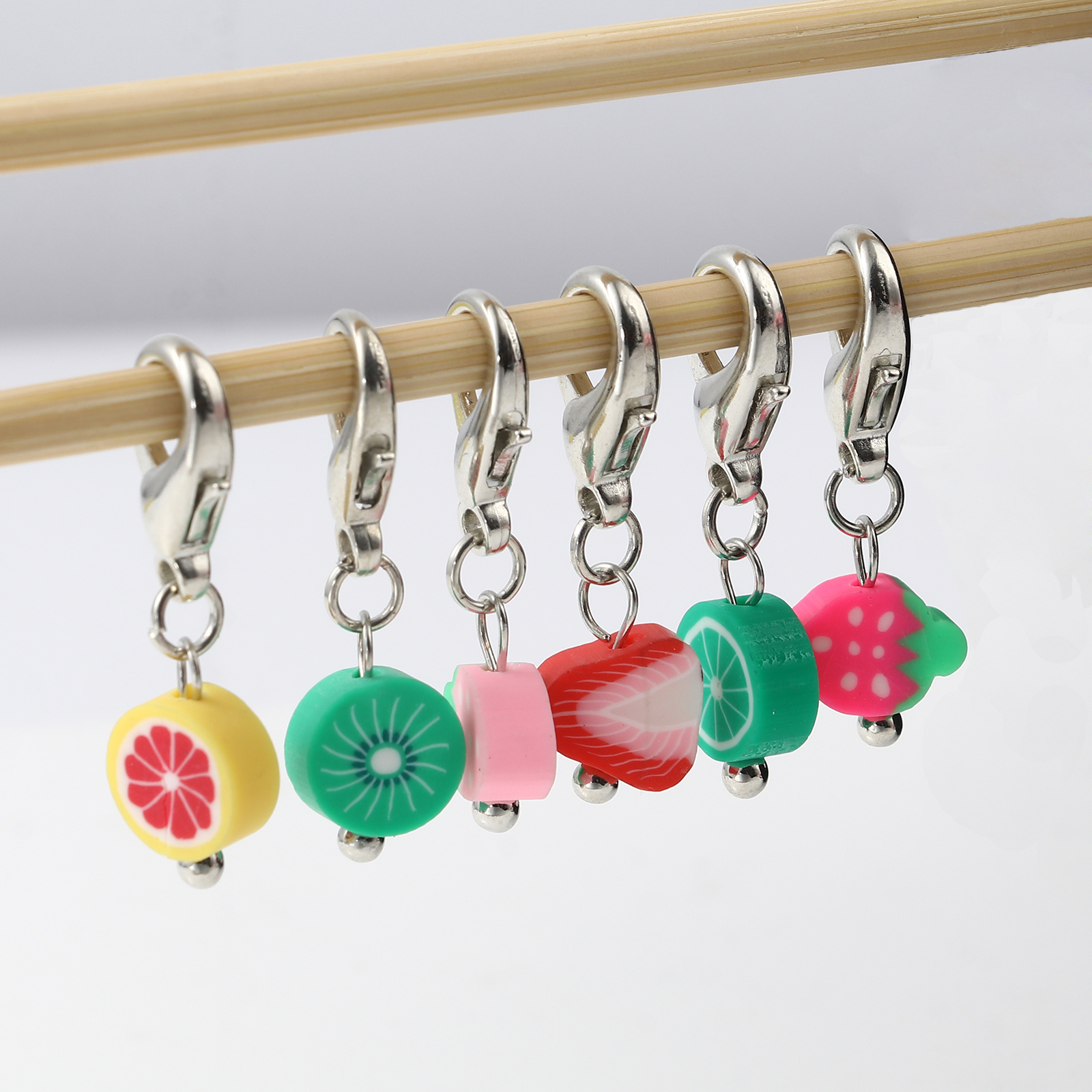 Picture of (Doreenbox)Zinc Based Alloy & Polymer Clay Knitting Stitch Markers Fruit At Random Color 32mm, 1 Set ( 6 PCs/Set)