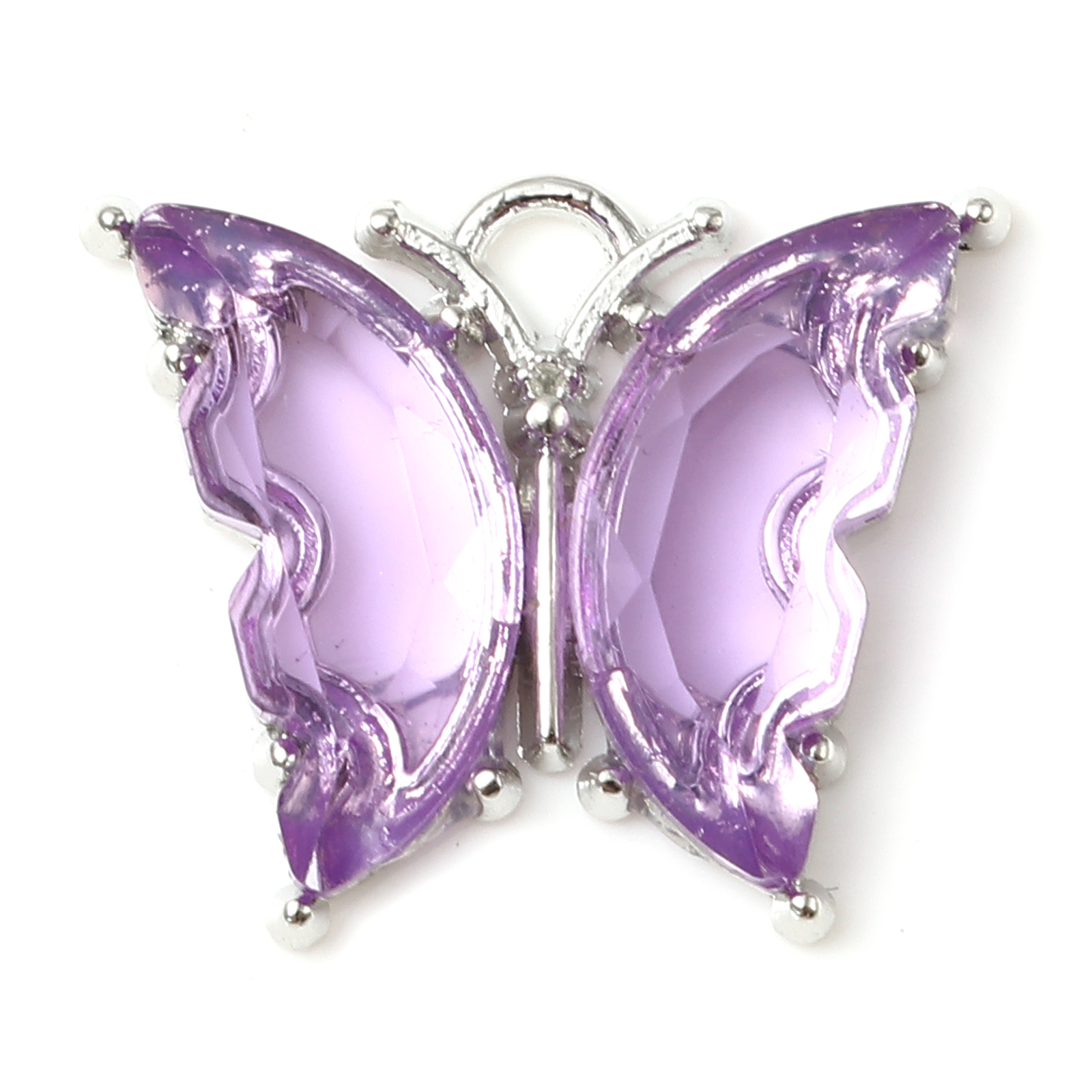 Picture of Zinc Based Alloy & Resin Insect Charms Butterfly Animal Silver Tone Purple 23mm x 19mm - 22mm x 19mm, 10 PCs