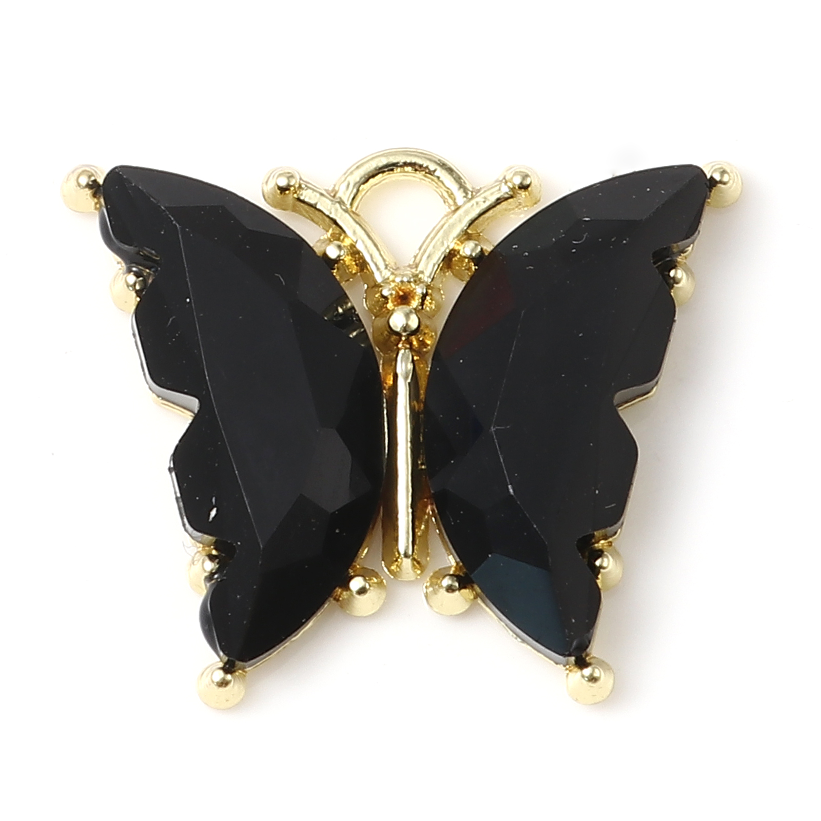 Picture of Zinc Based Alloy & Resin Insect Charms Butterfly Animal Gold Plated Black 23mm x 19mm - 22mm x 19mm, 10 PCs