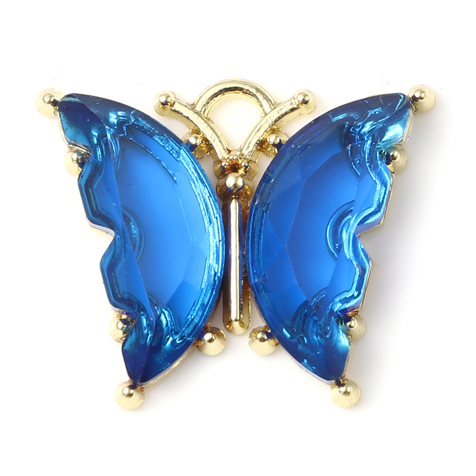 Picture of Zinc Based Alloy & Resin Insect Charms Butterfly Animal Gold Plated Dark Blue 23mm x 19mm - 22mm x 19mm, 10 PCs