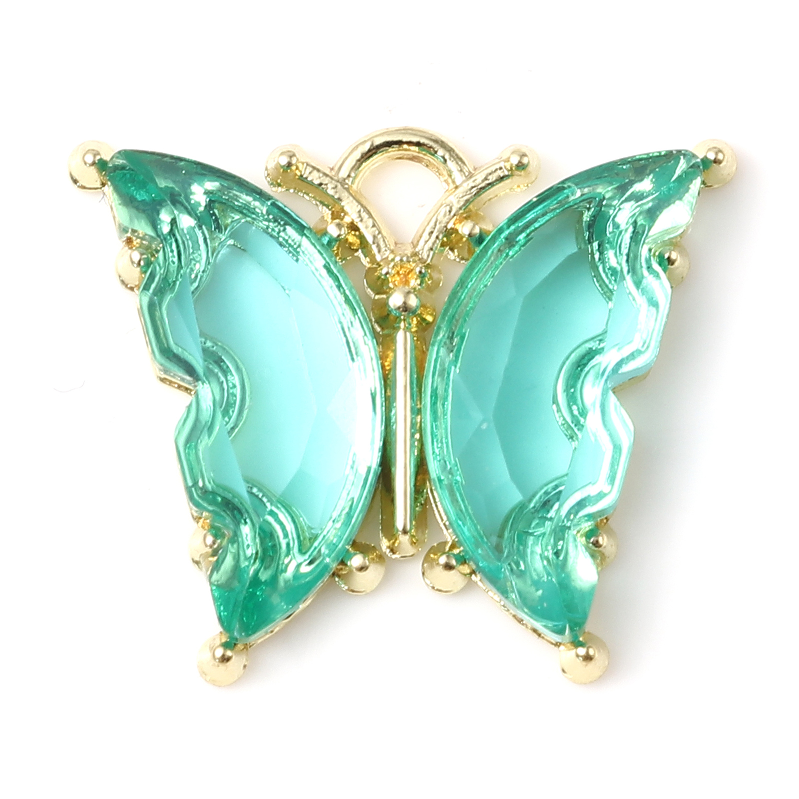 Picture of Zinc Based Alloy & Resin Insect Charms Butterfly Animal Gold Plated Green 23mm x 19mm - 22mm x 19mm, 10 PCs