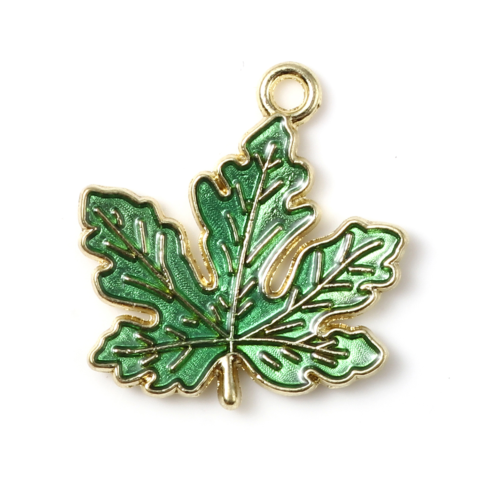 Picture of Zinc Based Alloy Charms Maple Leaf Gold Plated Green Enamel 21mm x 20mm, 20 PCs