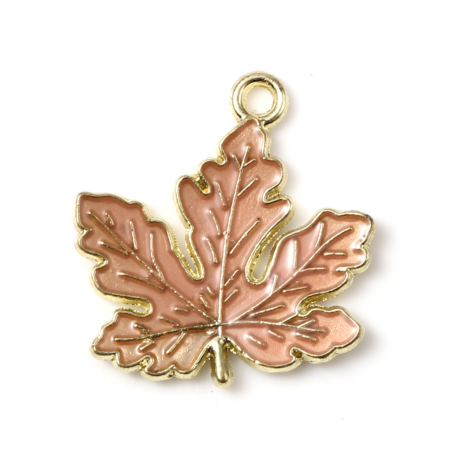 Picture of Zinc Based Alloy Charms Maple Leaf Gold Plated Peach Pink Enamel 21mm x 20mm, 20 PCs
