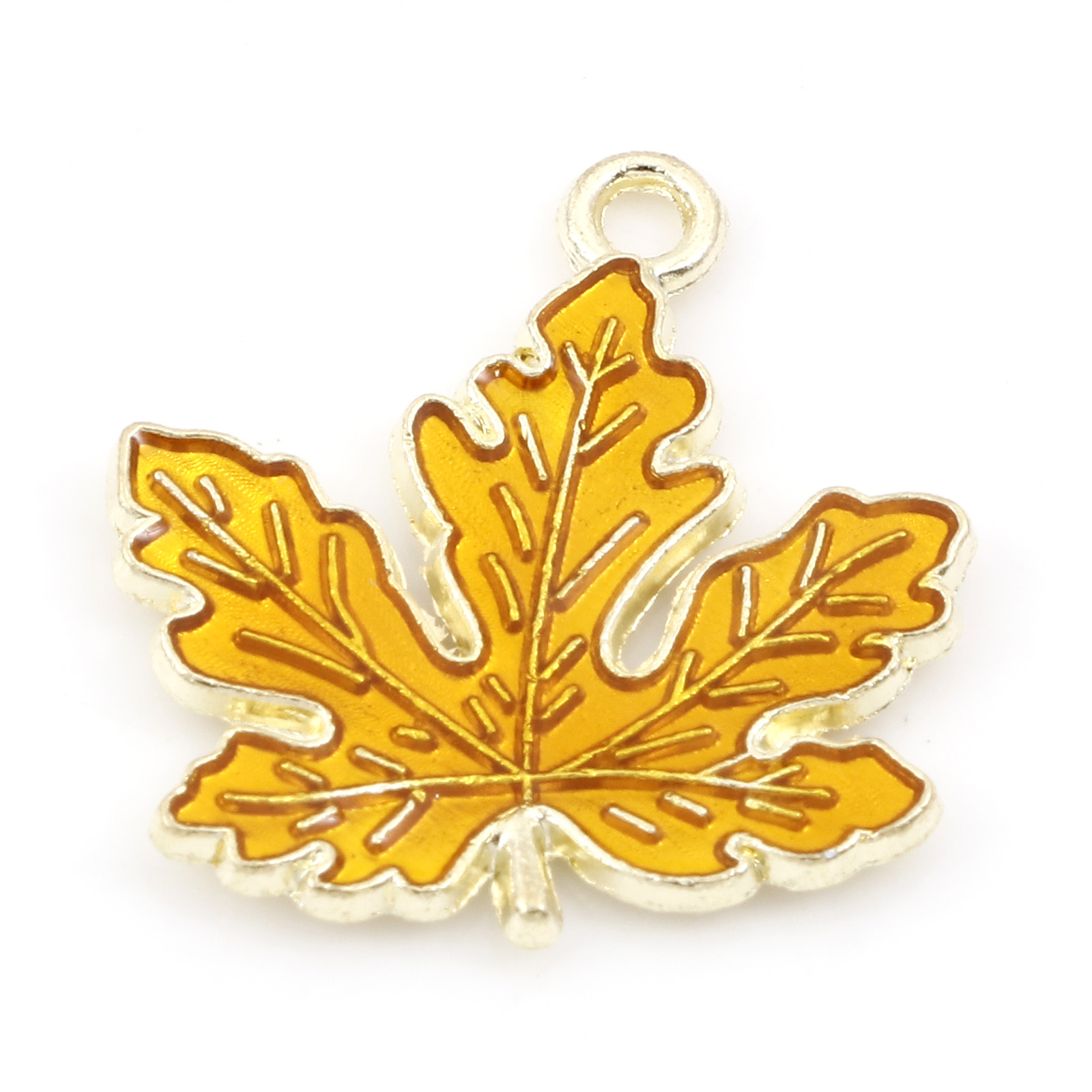 Picture of Zinc Based Alloy Charms Maple Leaf Gold Plated Dark Yellow Enamel 21mm x 20mm, 20 PCs
