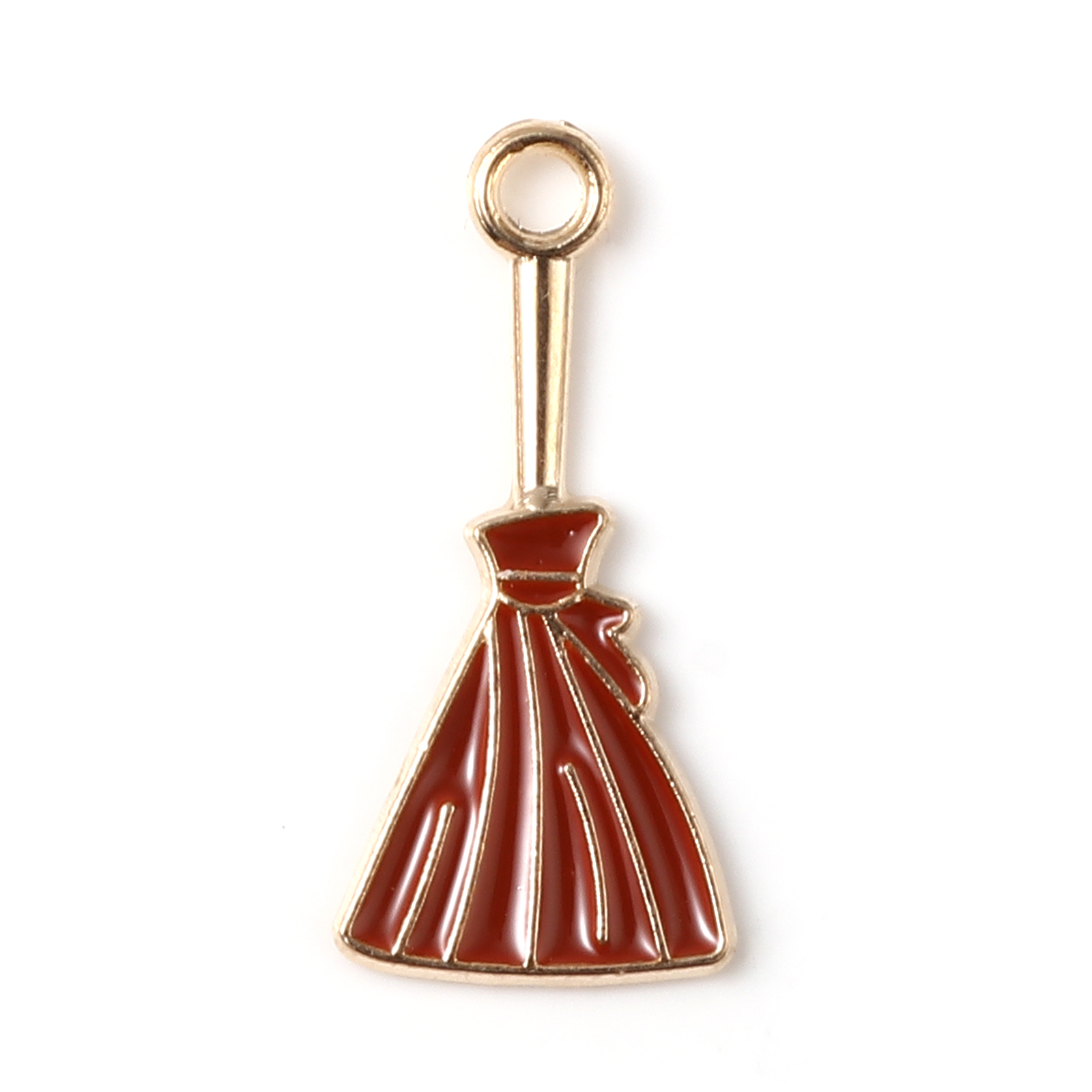 Picture of Zinc Based Alloy Halloween Charms Besom KC Gold Plated Brown Red Enamel 24mm x 11mm, 10 PCs