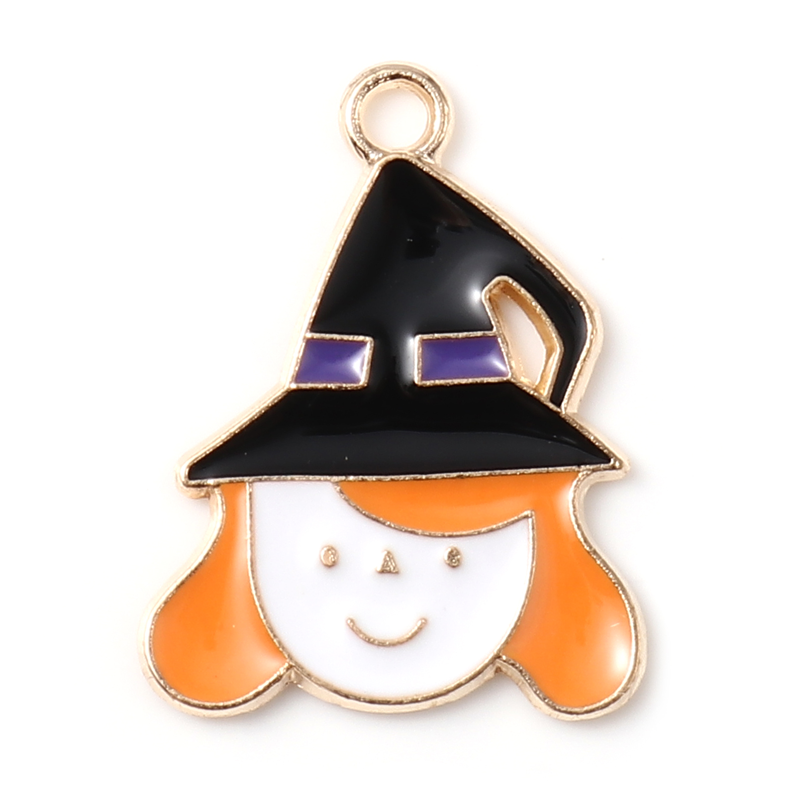 Picture of Zinc Based Alloy Charms Hat KC Gold Plated Multicolor Halloween Witch Enamel 23mm x 18mm, 10 PCs