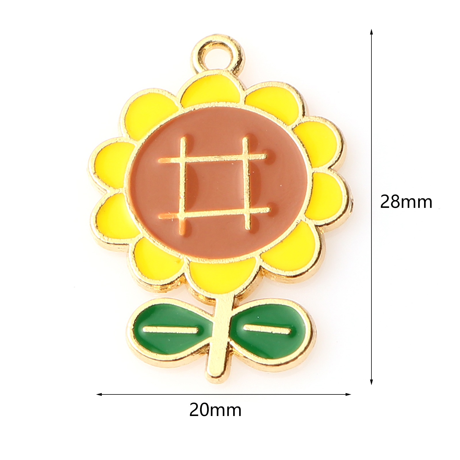 Picture of Zinc Based Alloy Charms Sunflower Gold Plated Green & Yellow Enamel 28mm x 20mm, 10 PCs