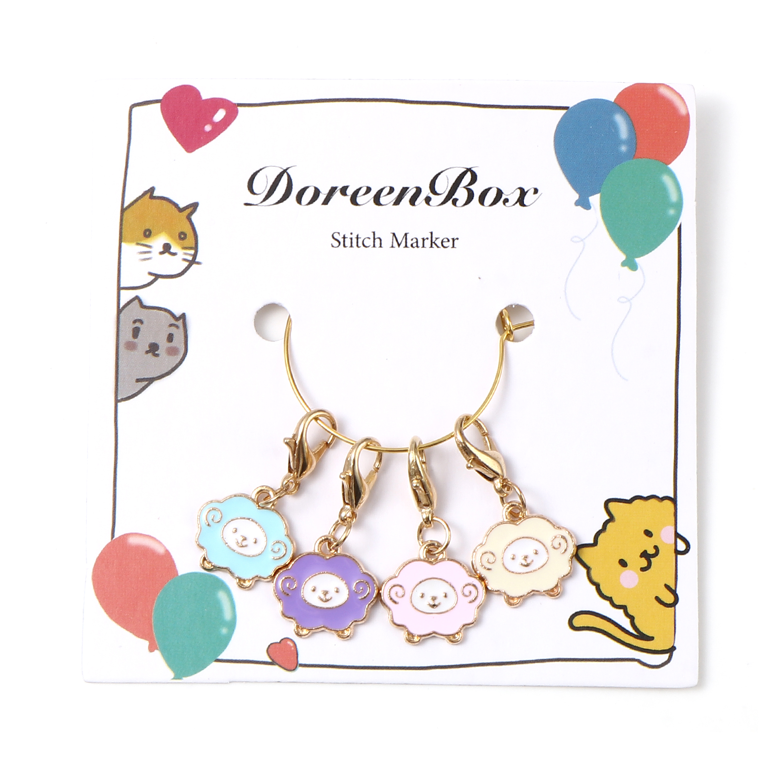 Picture of Doreenbox Zinc Based Alloy Knitting Stitch Markers Gold Plated Multicolor Sheep Enamel 27mm x 14mm, 1 Set ( 4 PCs/Set)