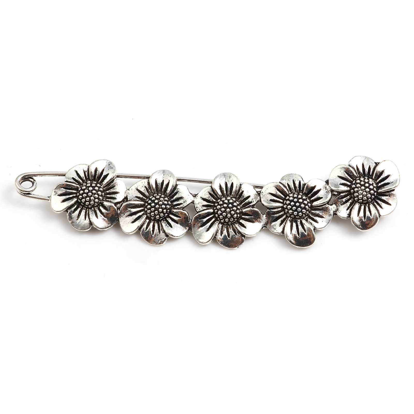Picture of Zinc Based Alloy Pin Brooches Findings Flower Antique Silver Color 9.4cm x 2.3cm, 2 PCs