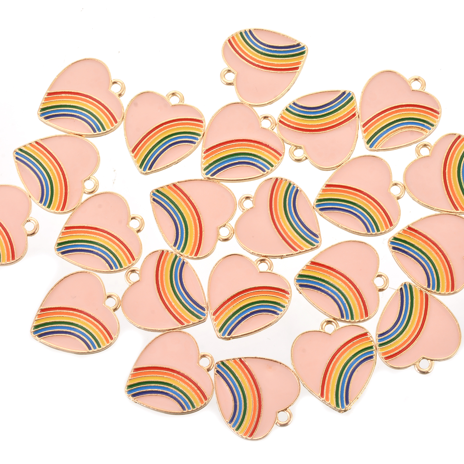 Picture of Zinc Based Alloy Charms Heart Gold Plated Pink Rainbow Enamel 20mm x 18mm, 10 PCs